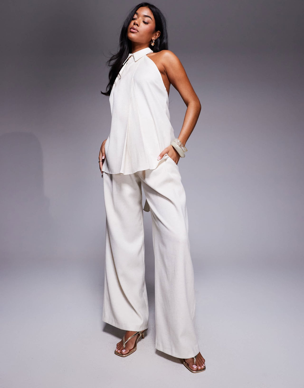 ASOS X THE SOURCED COLLECTION deep pleat wide leg trousers in stone