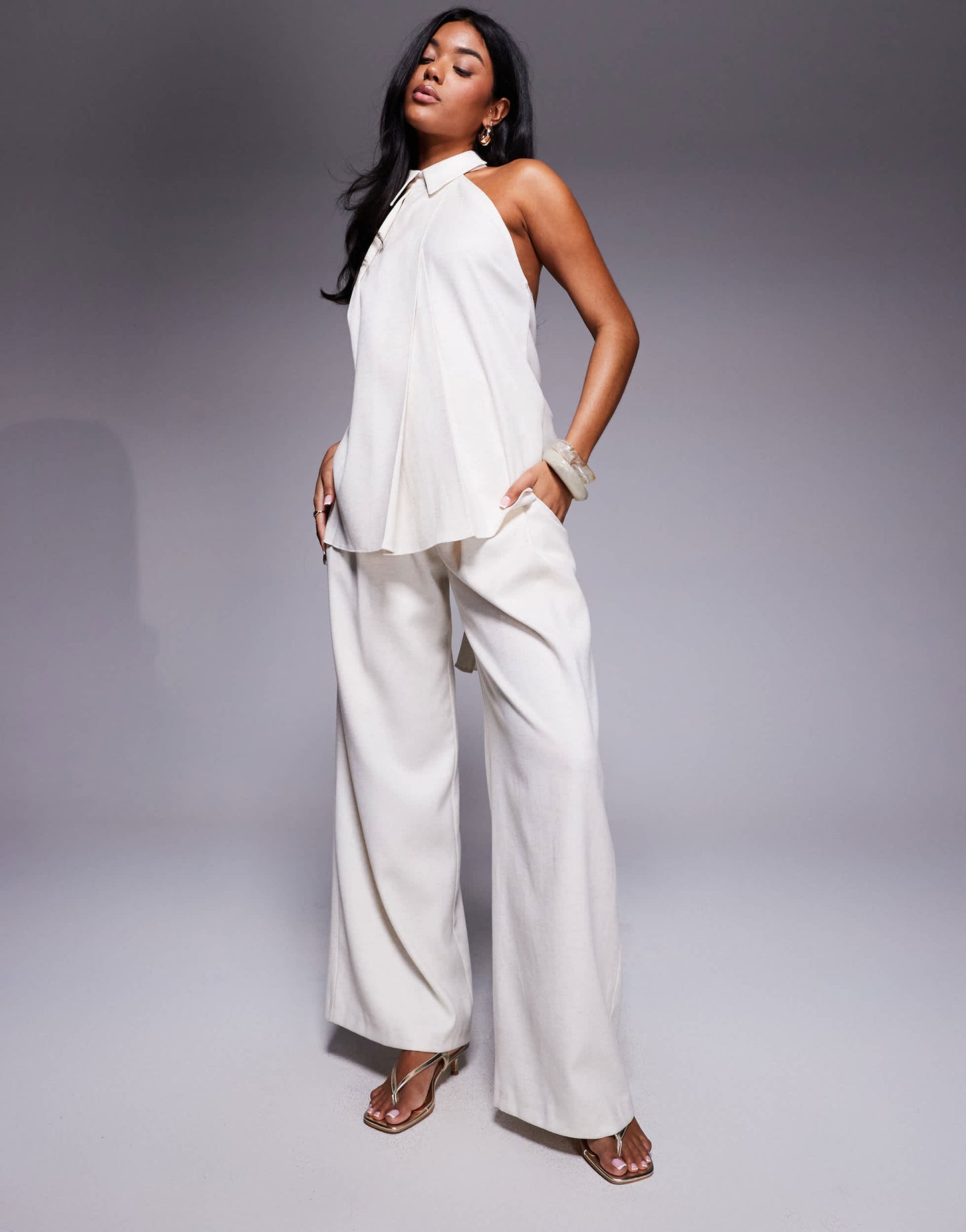 ASOS X THE SOURCED COLLECTION deep pleat wide leg trousers in stone