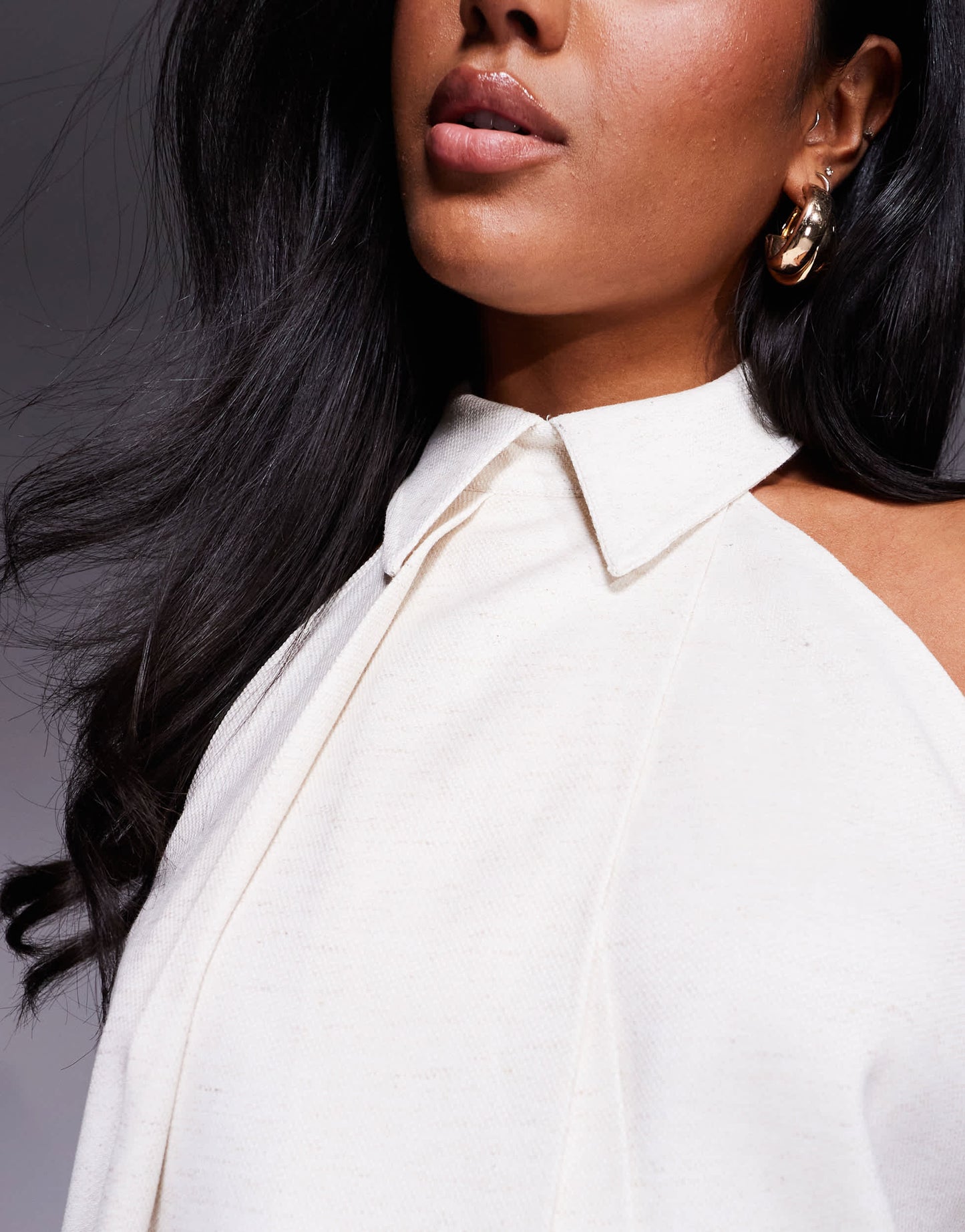 ASOS X THE SOURCED COLLECTION collared halter top in stone
