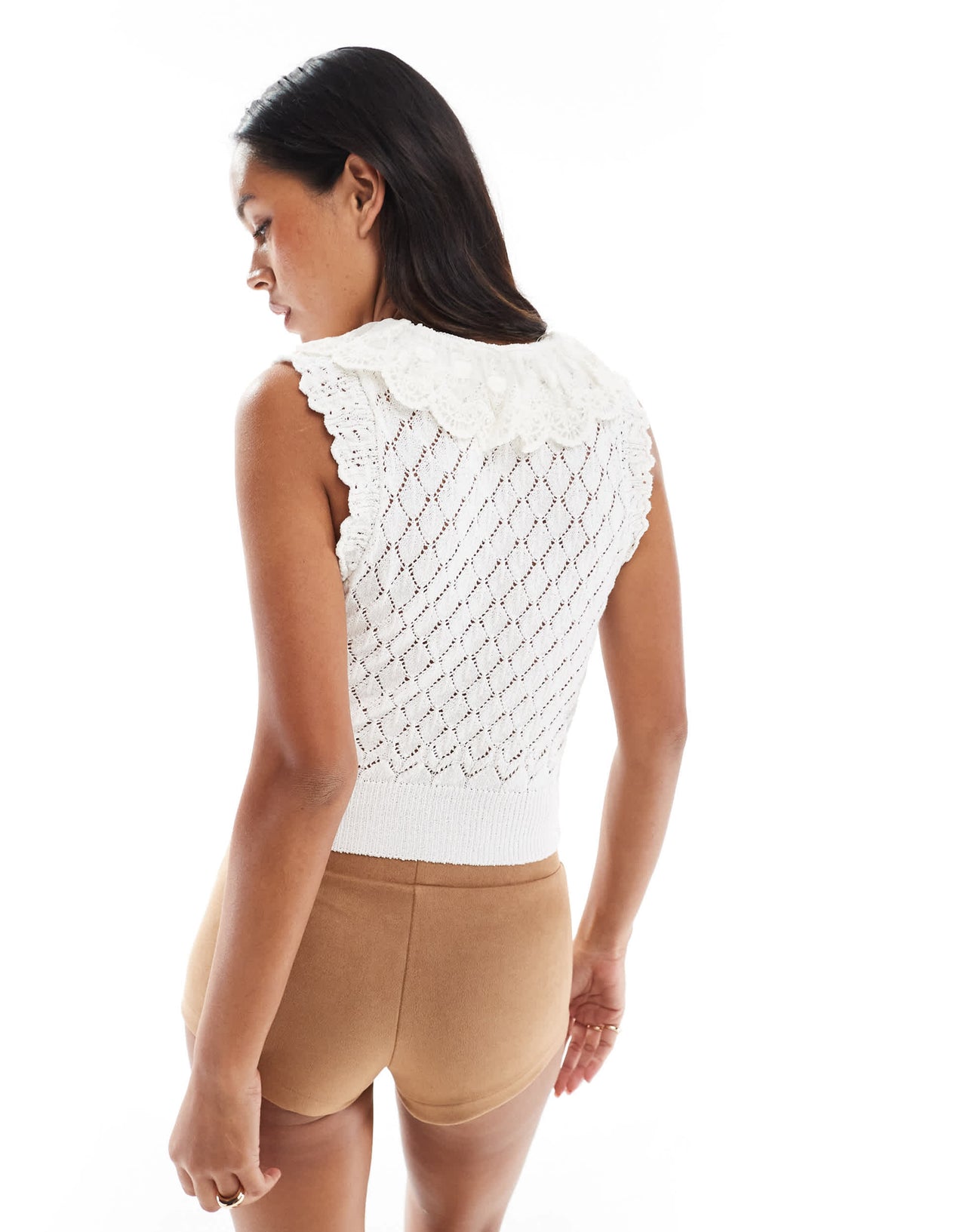 Stradivarius ruffle knit vest top in white