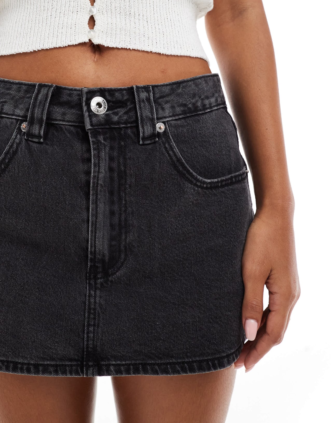 Stradivarius denim mini skort in black
