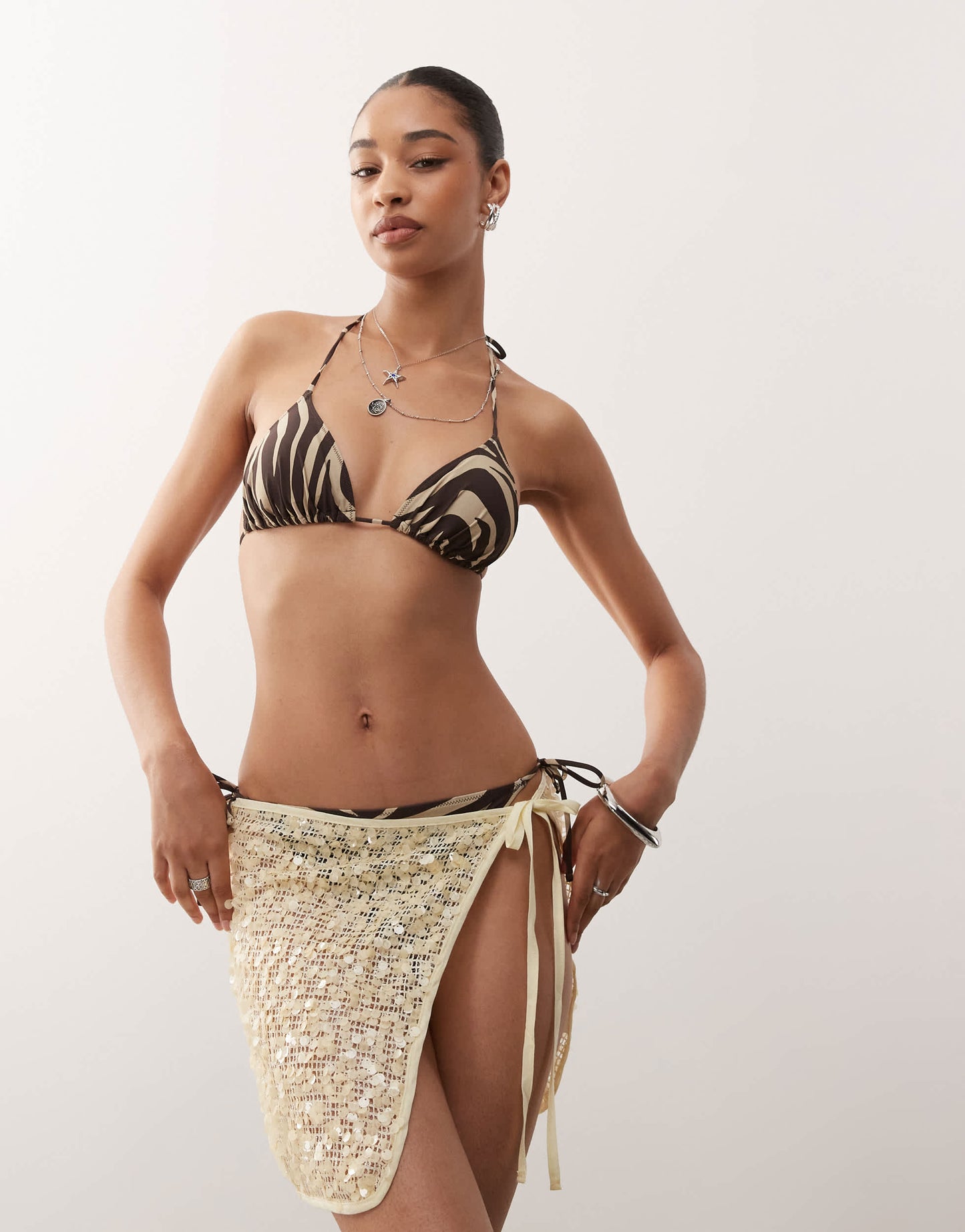 Reclaimed Vintage tie side beach skirt in butter yellow sequins