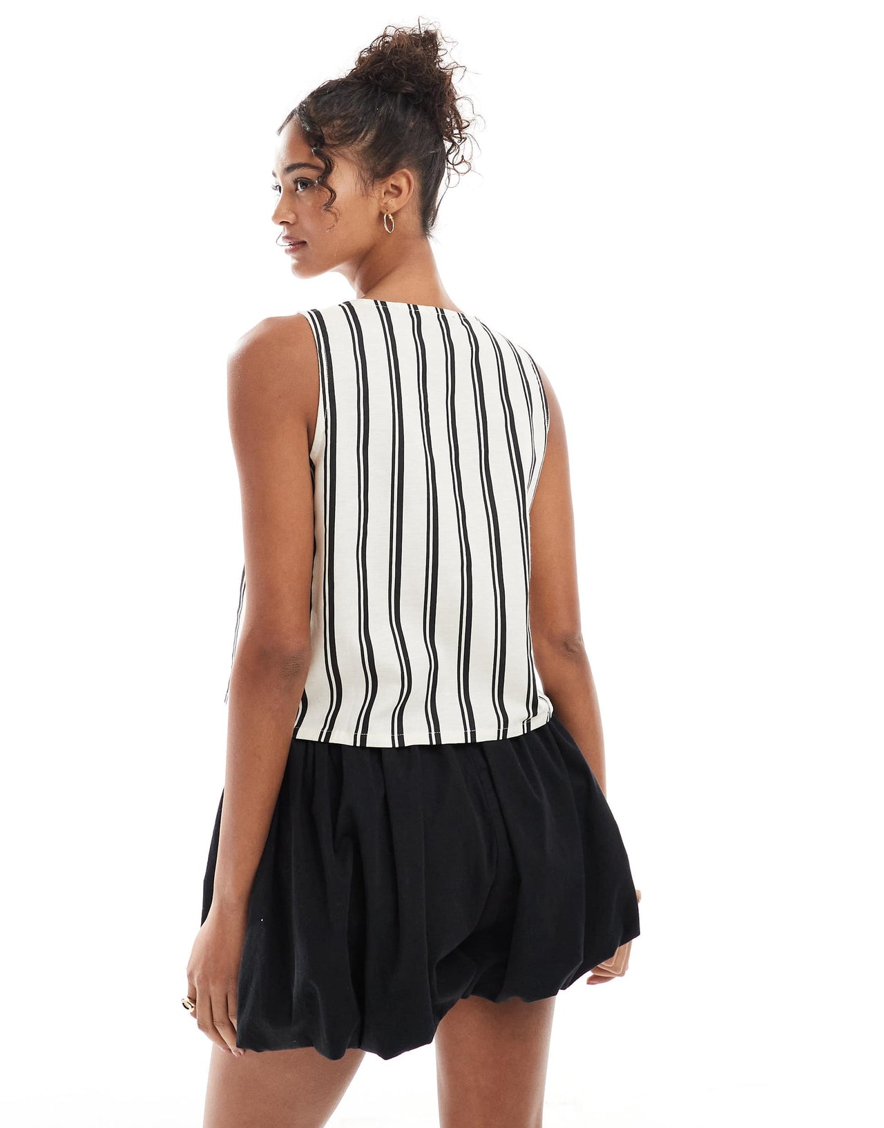 Wednesday's Girl stripe tie front top in white