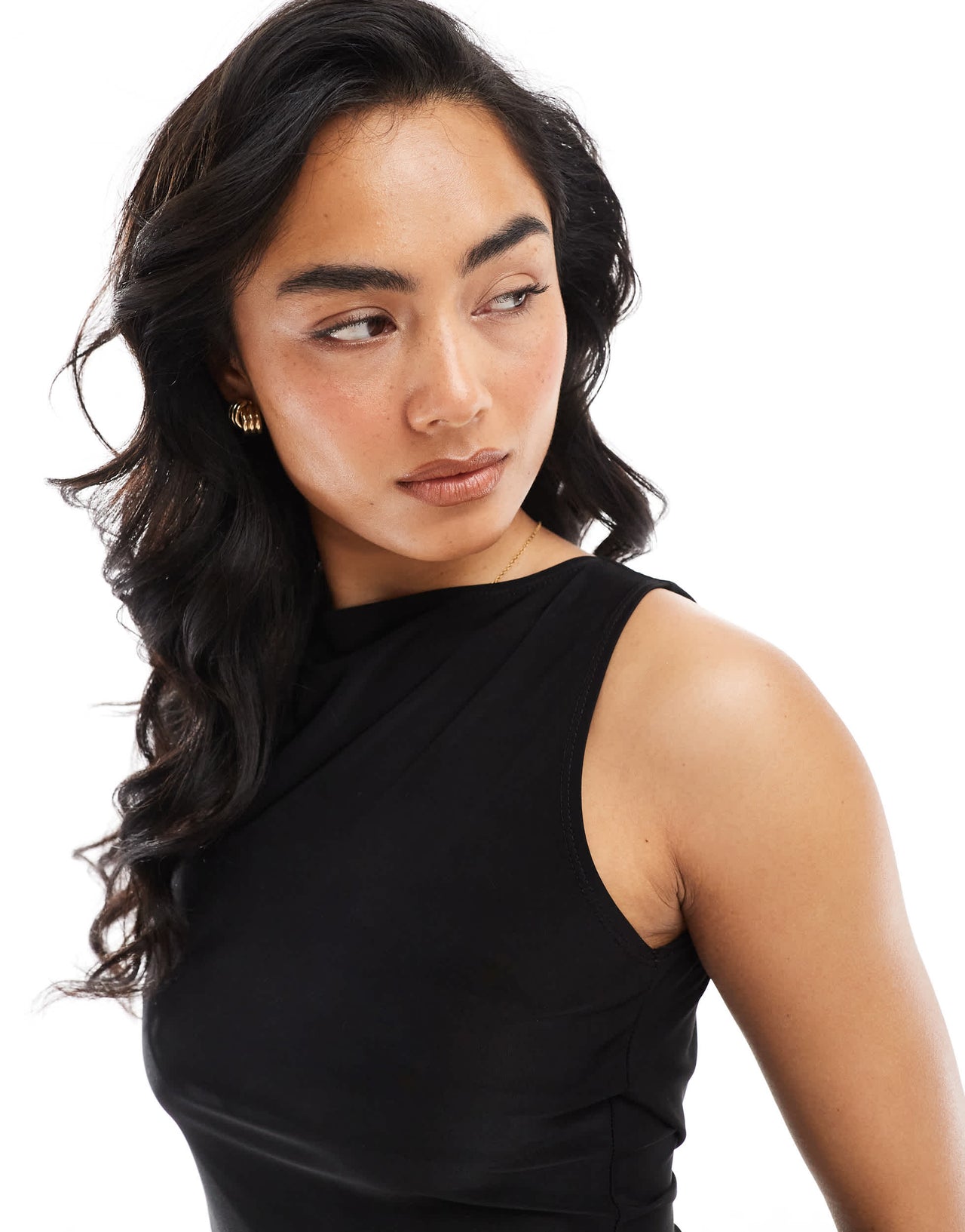 Miss Selfridge jersey tie cowl back top in black