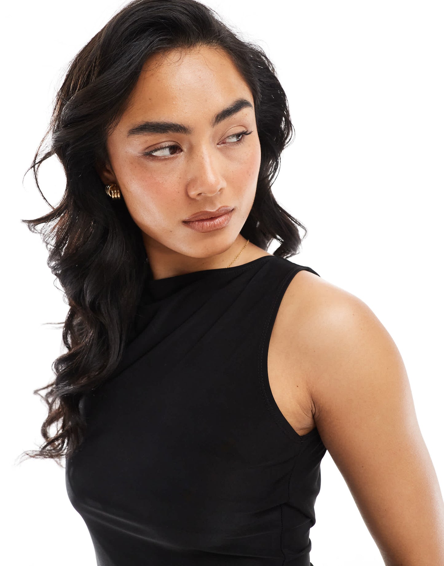 Miss Selfridge jersey tie cowl back top in black