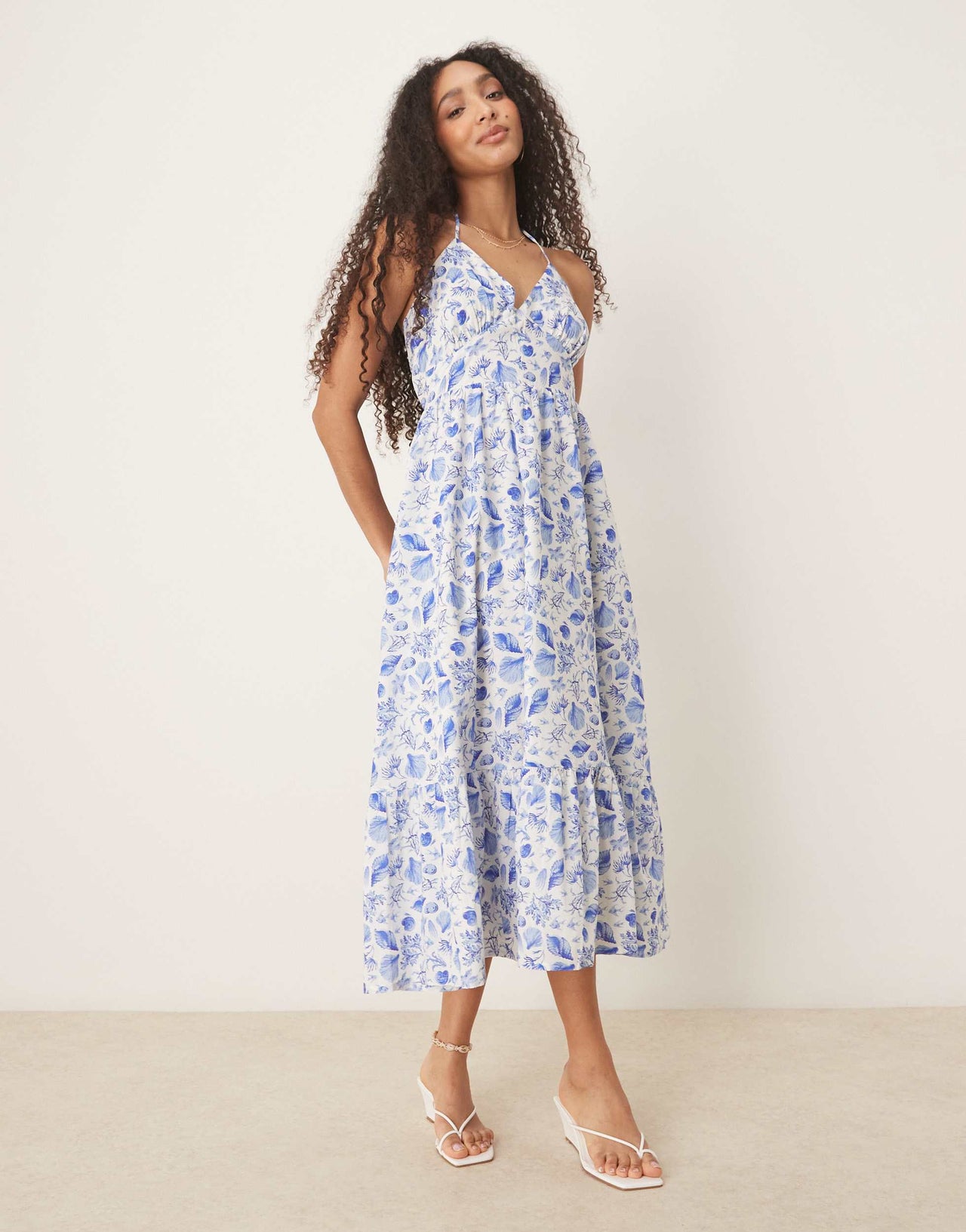 Nobody's Child Bellerose halter neck midi dress in blue shell print