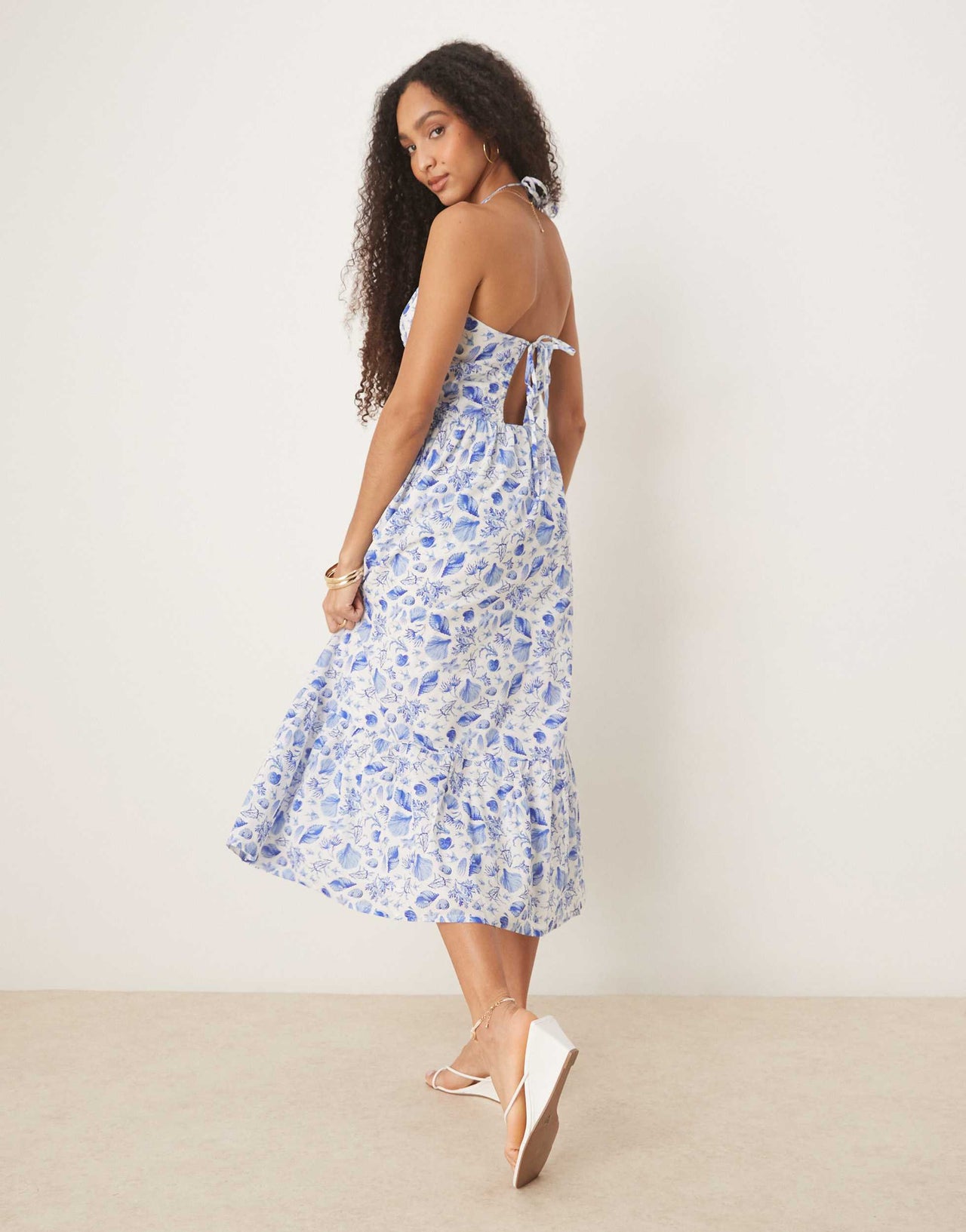 Nobody's Child Bellerose halter neck midi dress in blue shell print