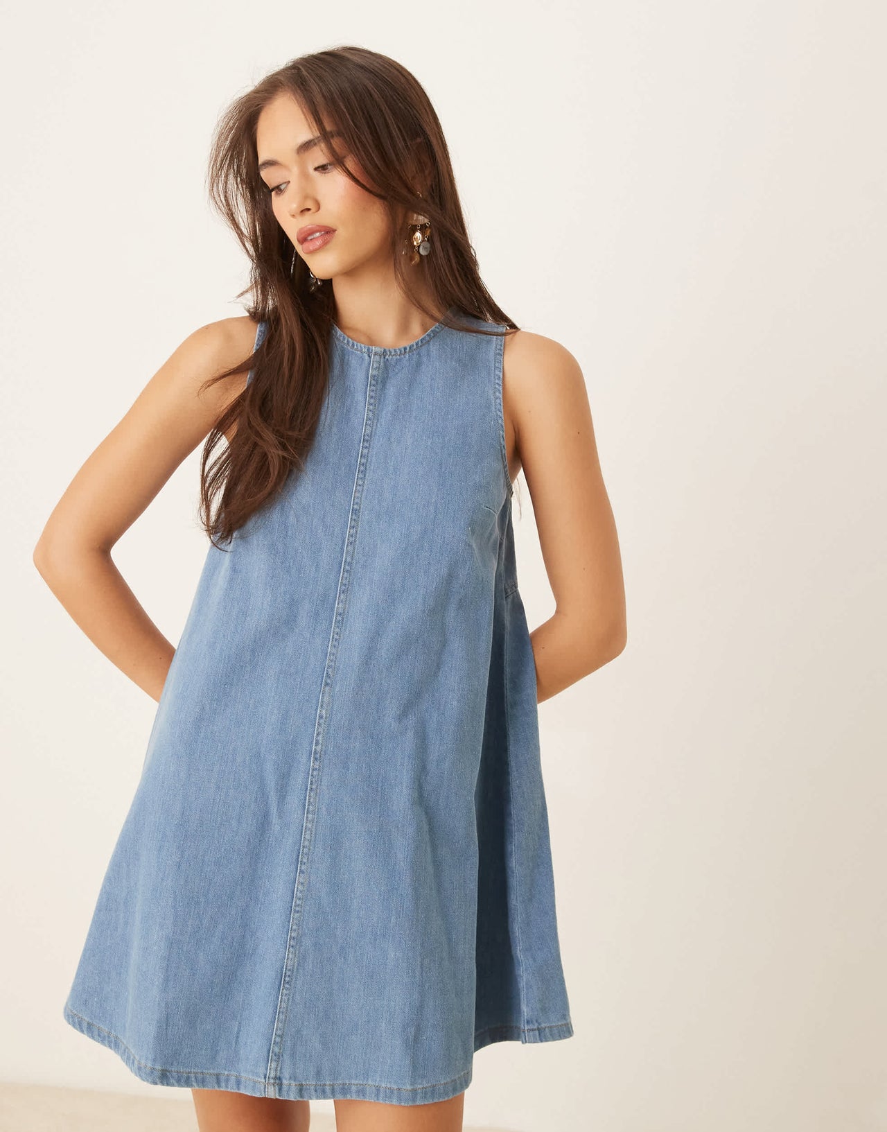 Nobody's Child denim swing dress with cut out back in light blue
