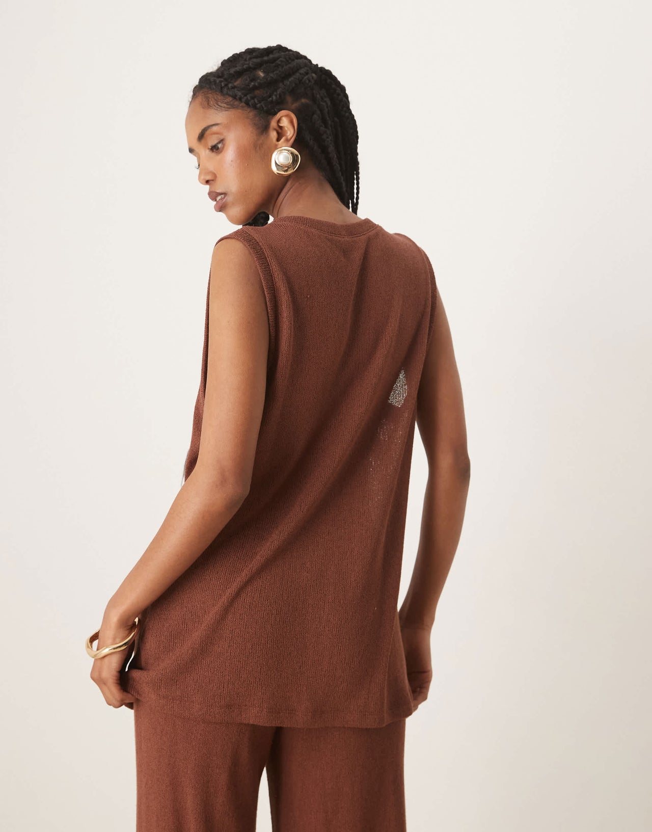Nobody's Child longline textured waistcoat co-ord in brown