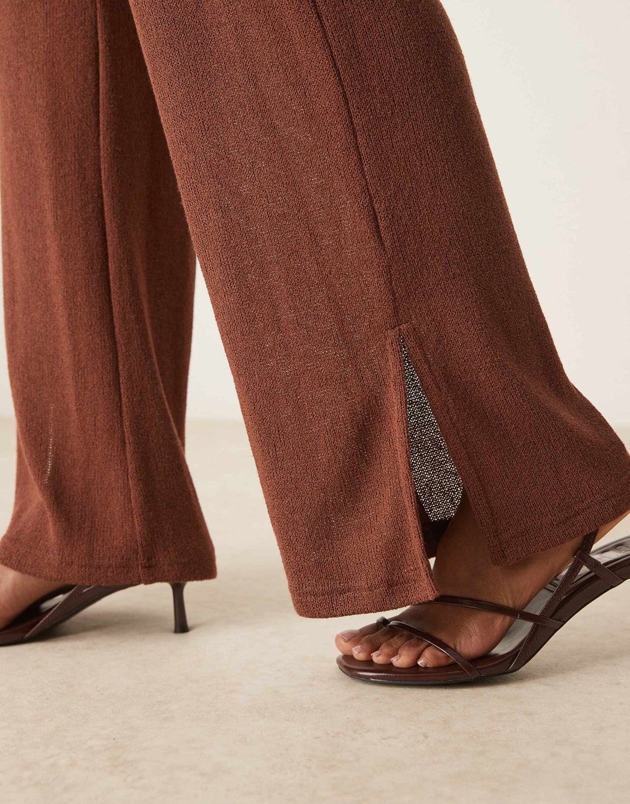 Nobody's Child wide leg textured trousers co-ord in brown