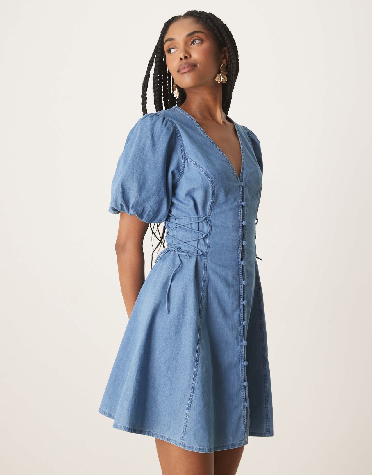 Nobody's Child Magnolia denim mini dress in light blue