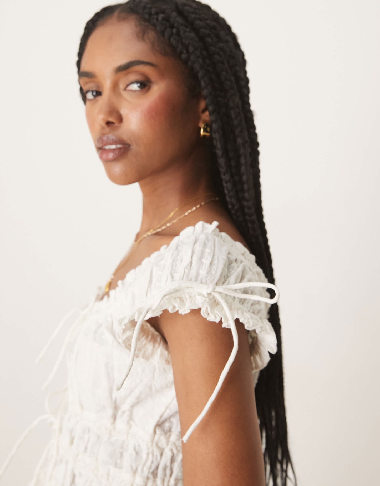Nobody's Child Ella shirred crop top in white
