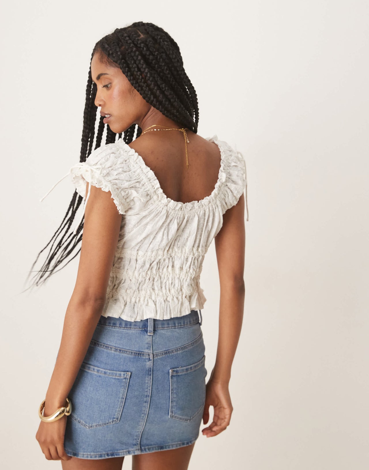 Nobody's Child Ella shirred crop top in white