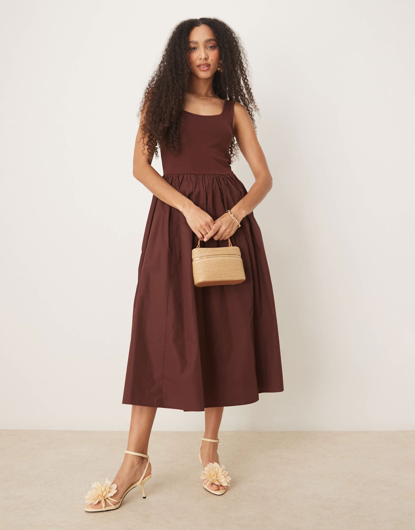 Nobody's Child Colorado square neck midi dress in brown