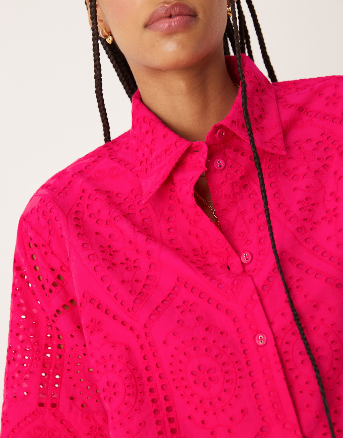 Nobody's Child Bennie cropped shirt co-ord in pink broderie