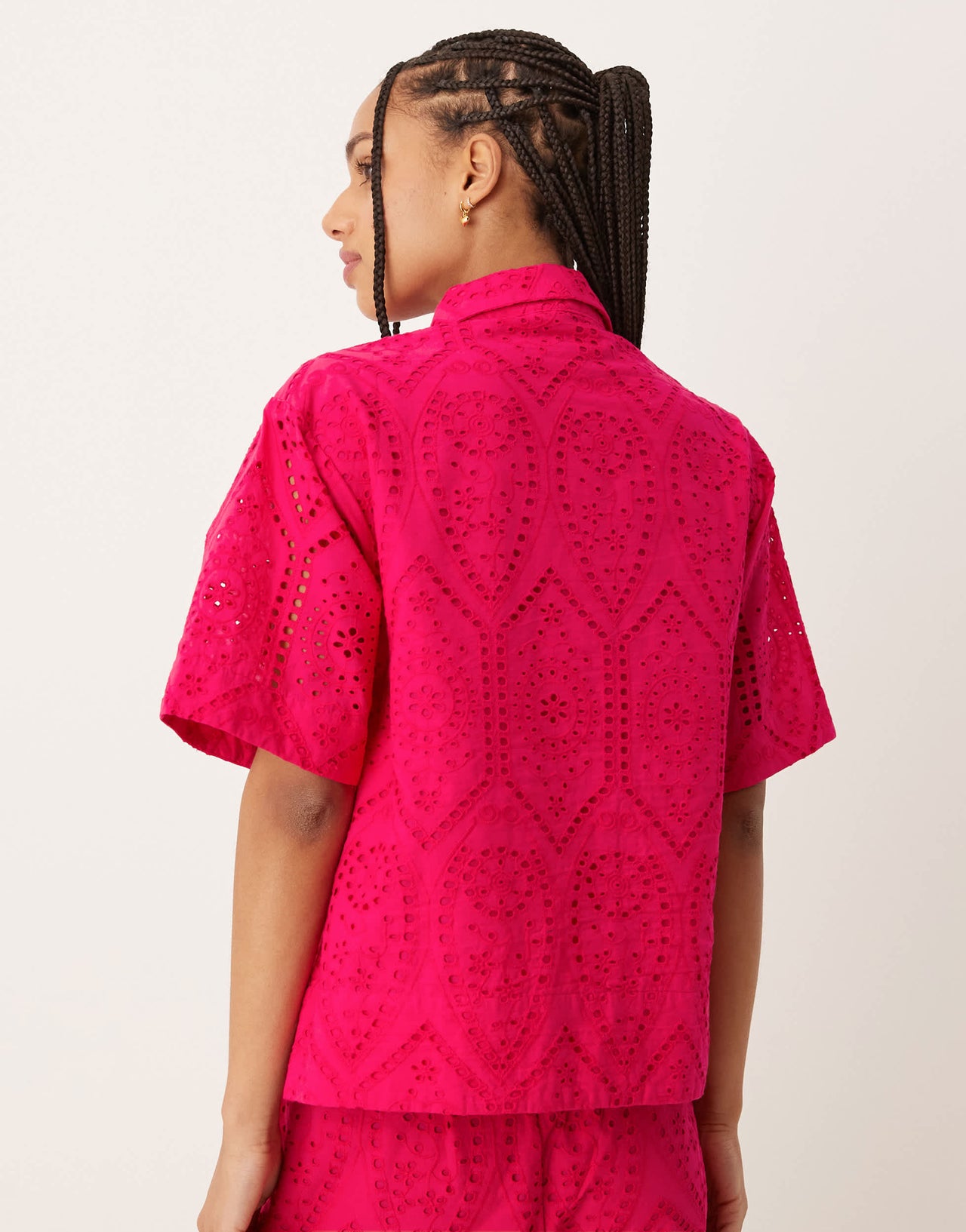 Nobody's Child Bennie cropped shirt co-ord in pink broderie