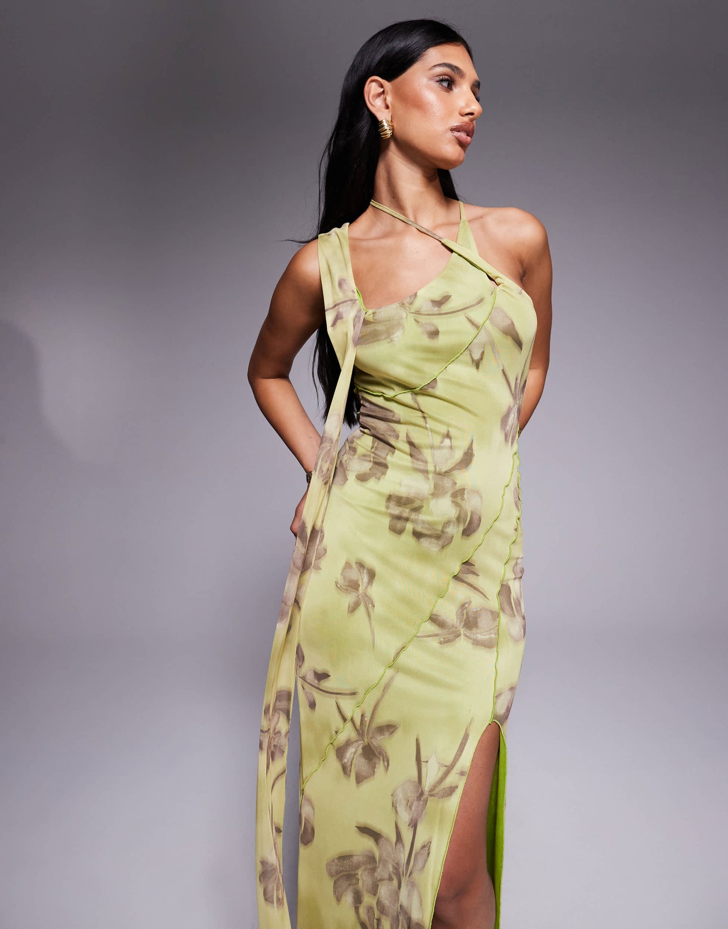 ASOS DESIGN wrap neck detail with exposed seams maxi dress in floral print