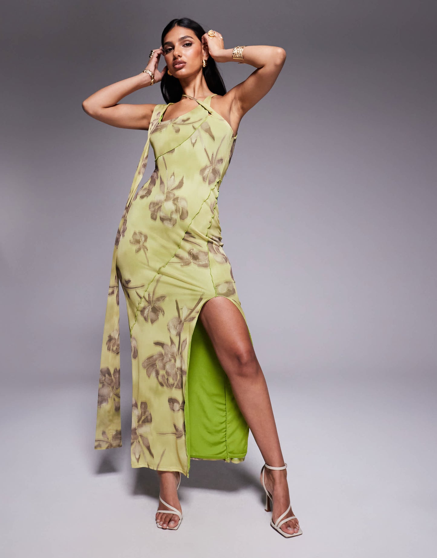 ASOS DESIGN wrap neck detail with exposed seams maxi dress in floral print