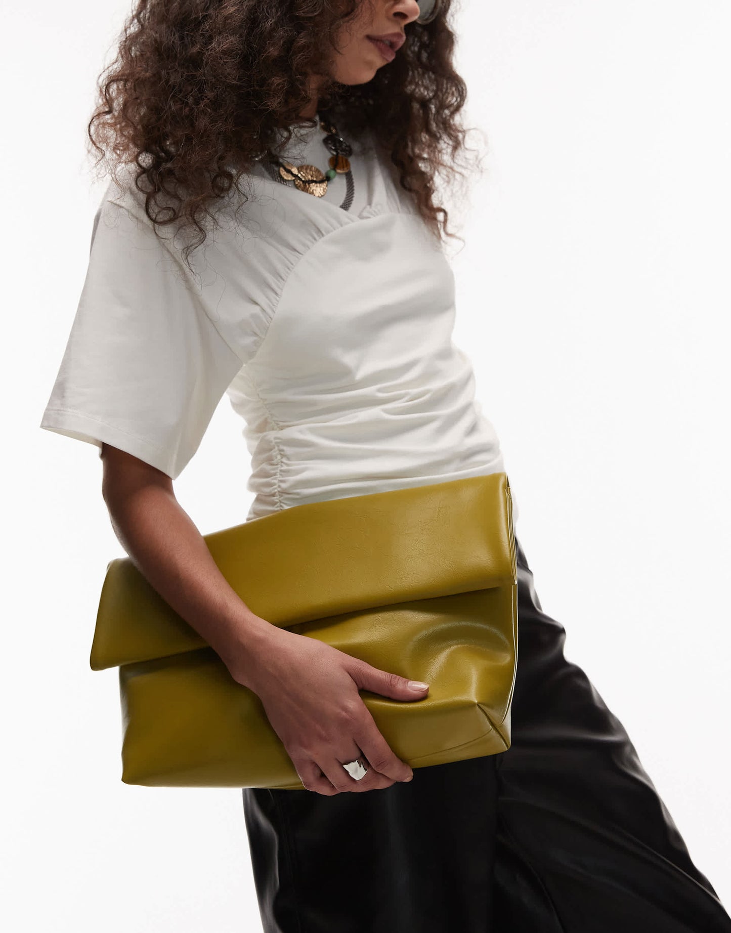 Topshop Georgia folded clutch grab bag in green