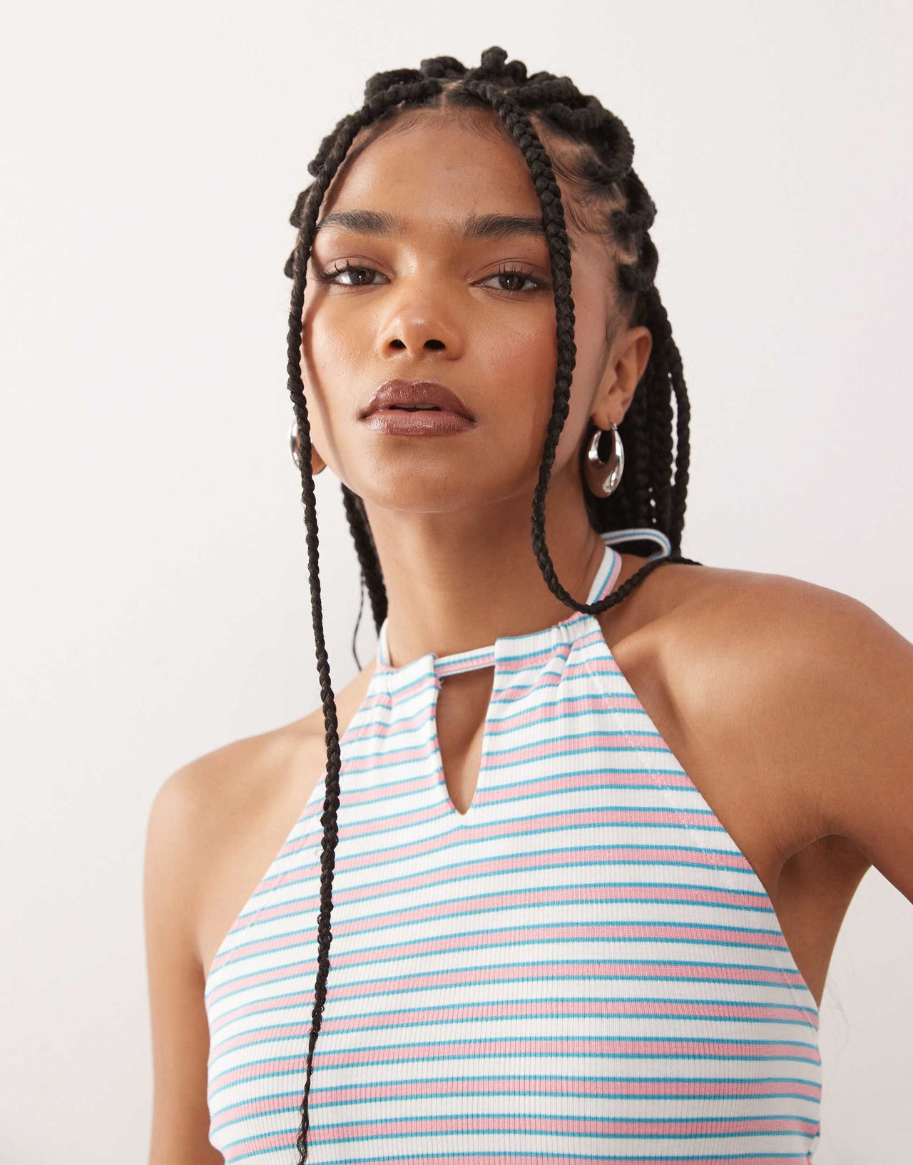 COLLUSION stripe halter top in pink