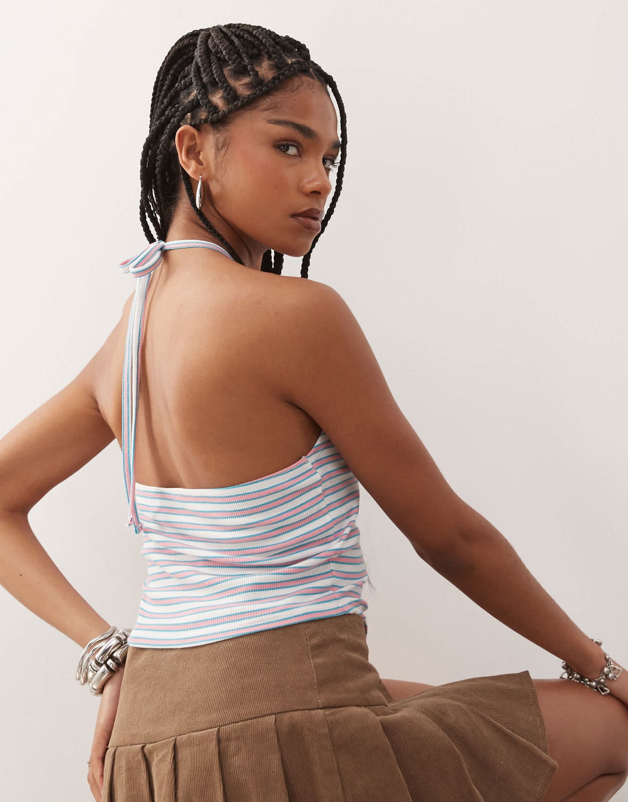 COLLUSION stripe halter top in pink
