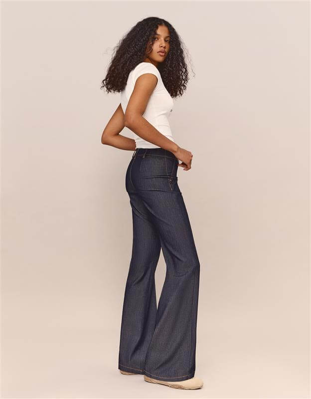 Bershka drawstring waist wide leg jeans in indigo wash
