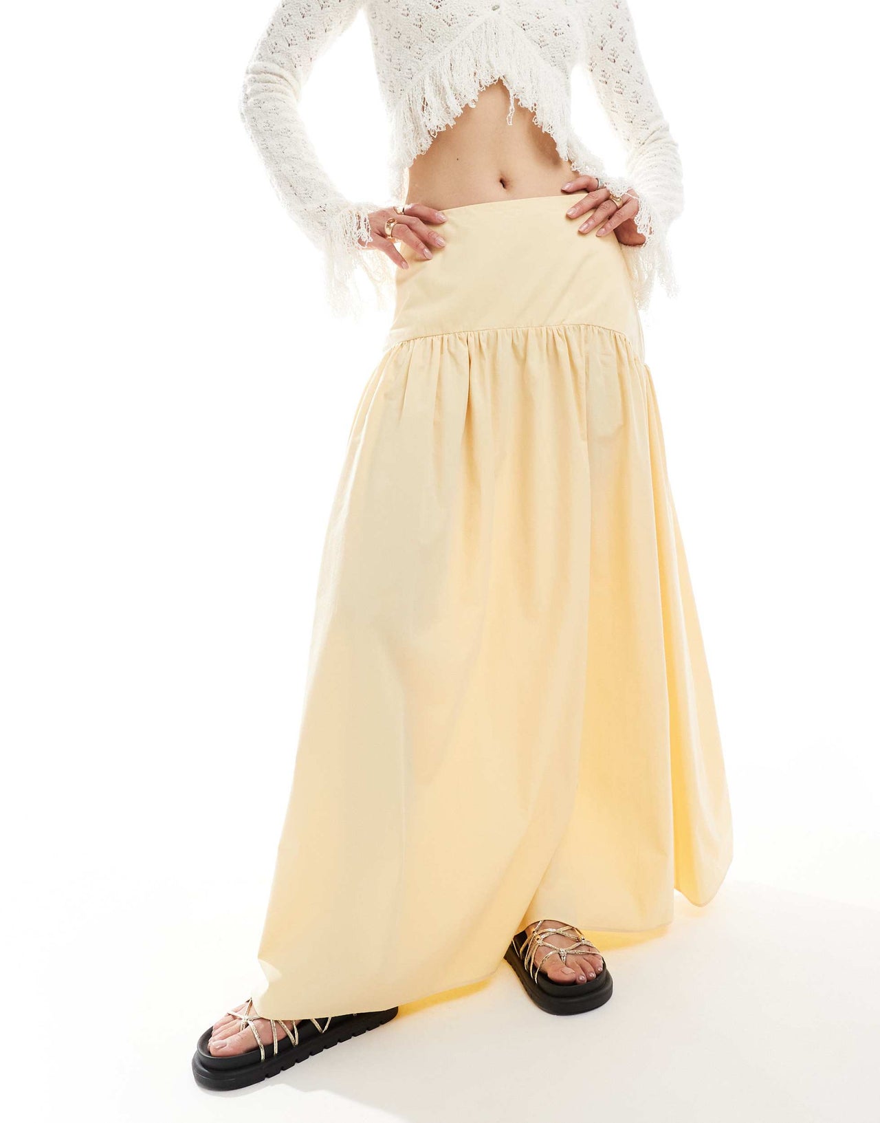 ASOS DESIGN drop waist maxi skirt in yellow
