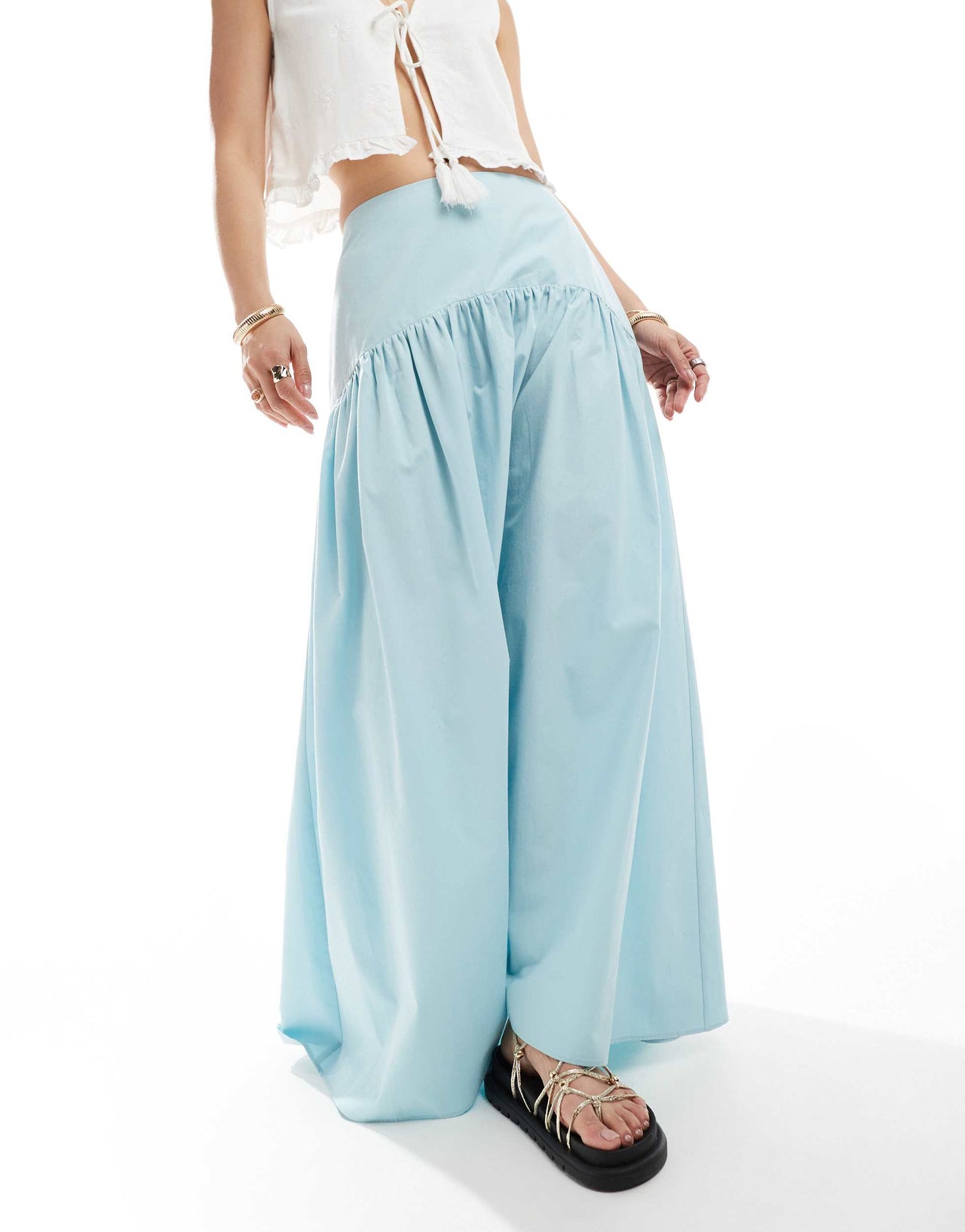 ASOS DESIGN drop waist maxi skirt in blue