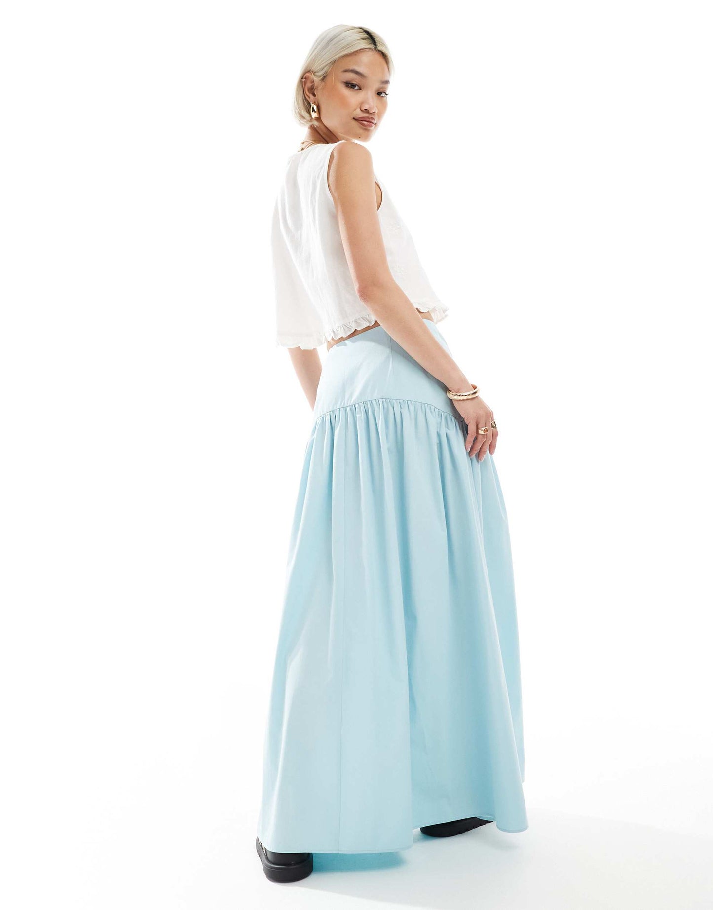 ASOS DESIGN drop waist maxi skirt in blue