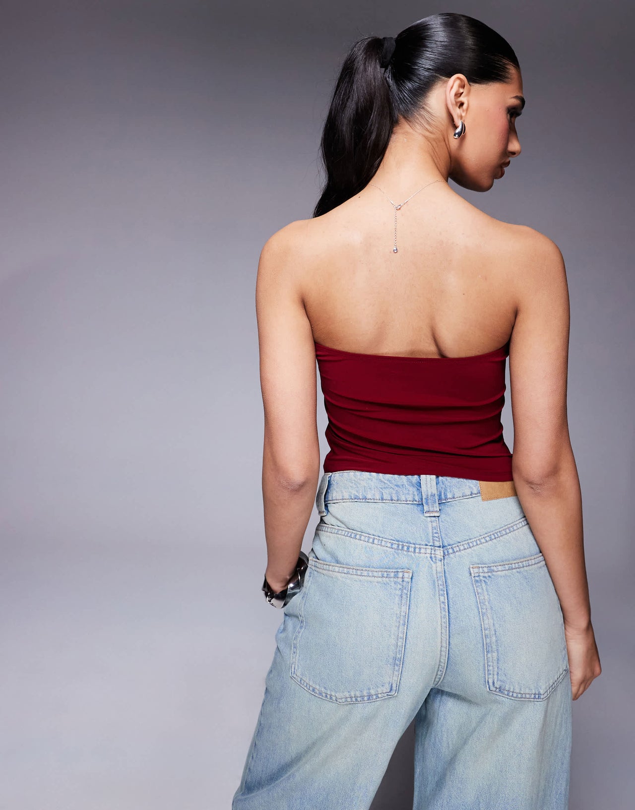 ASOS DESIGN bandeau top with twist knot detail in wine