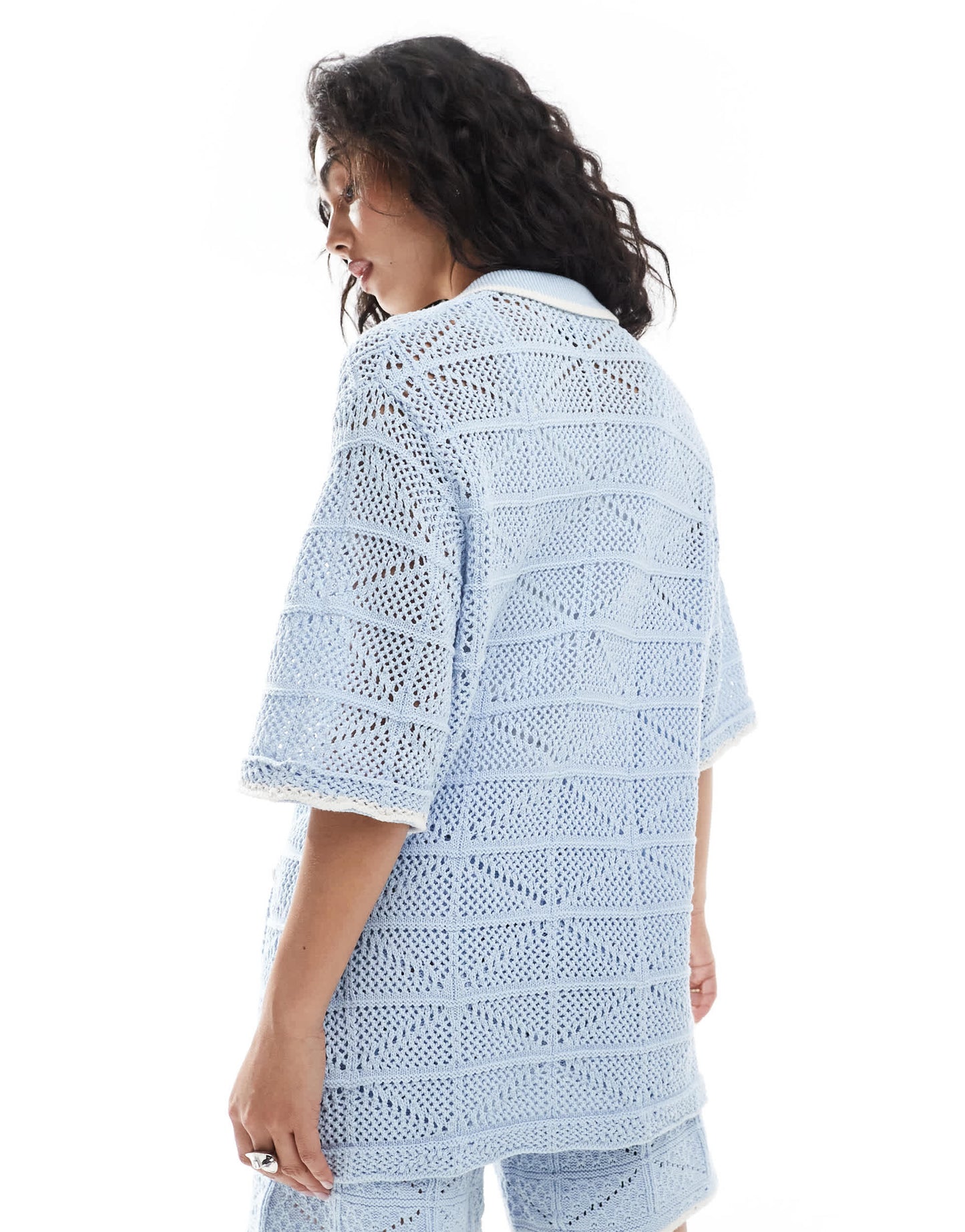 JJXX co ord crochet shirt in blue
