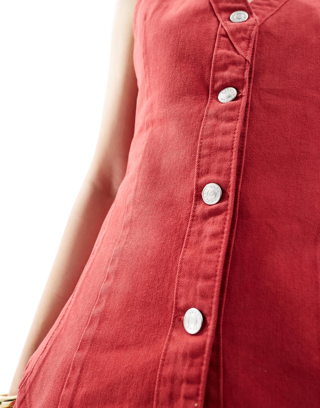ASOS DESIGN denim v neck waistcoat co-ord in red