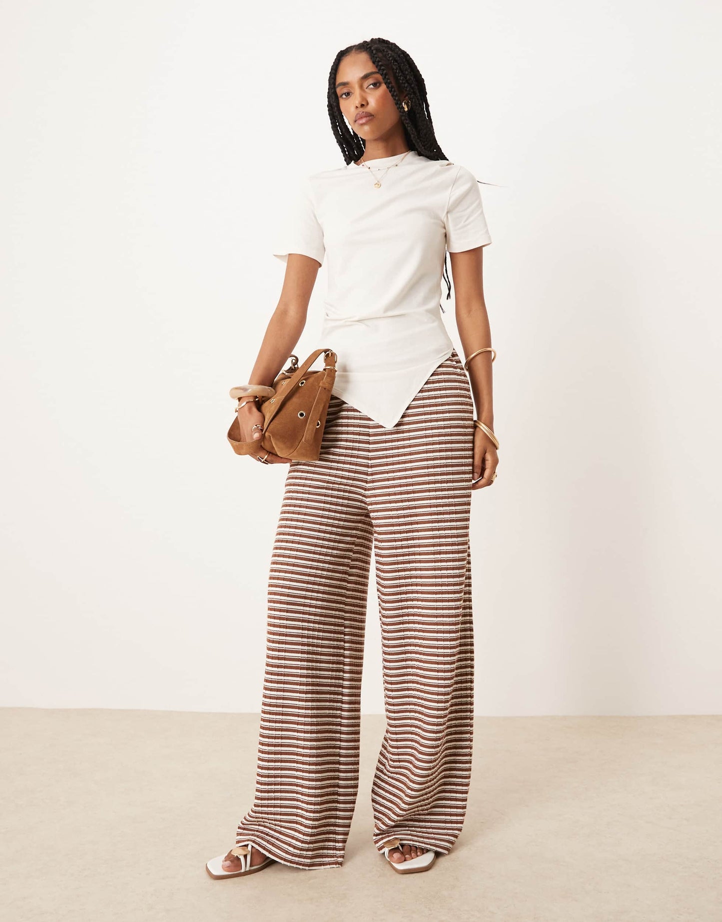ASOS DESIGN ruched side asymmetric t-shirt in stone