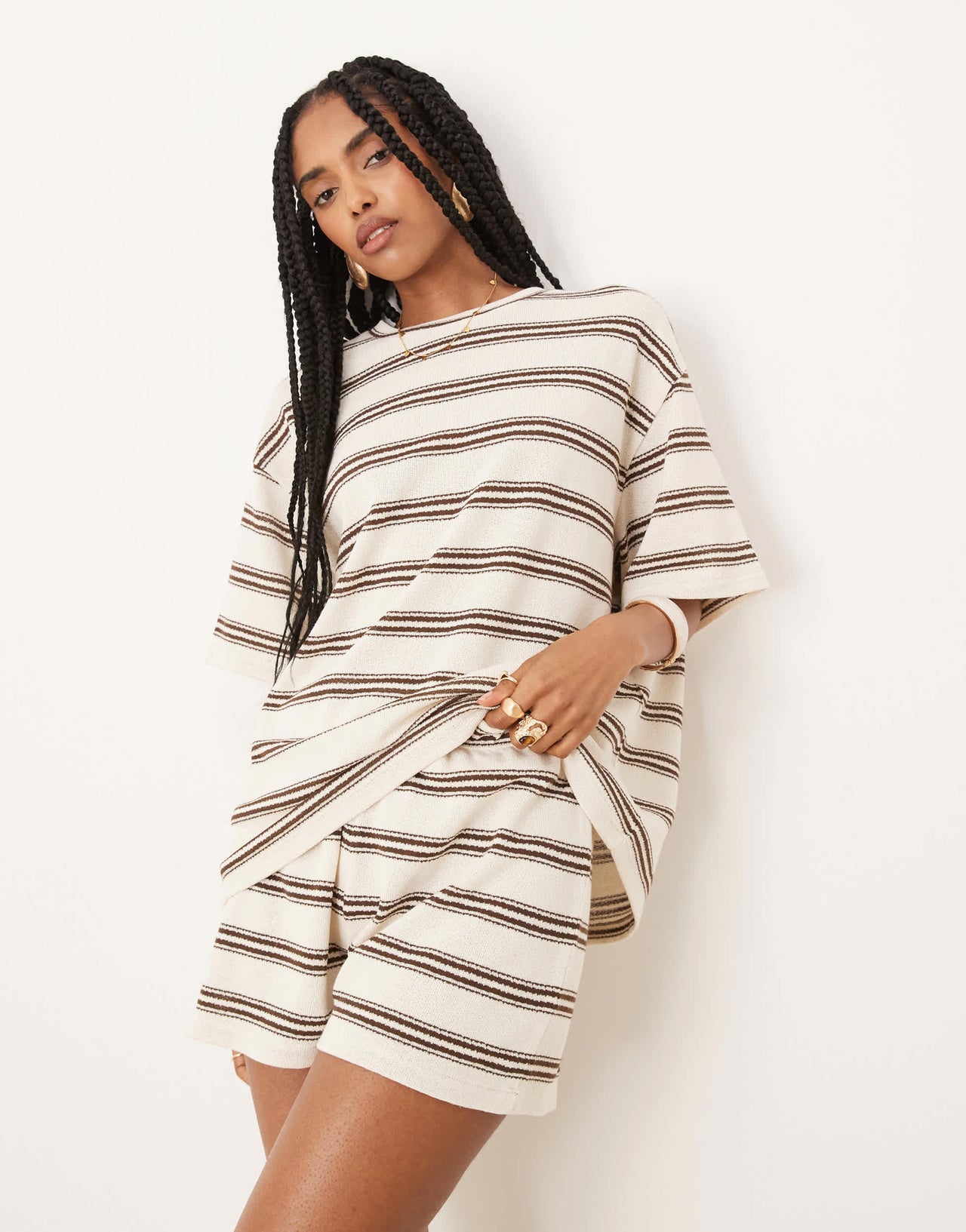ASOS DESIGN oversized t-shirt co-ord in choc stripe