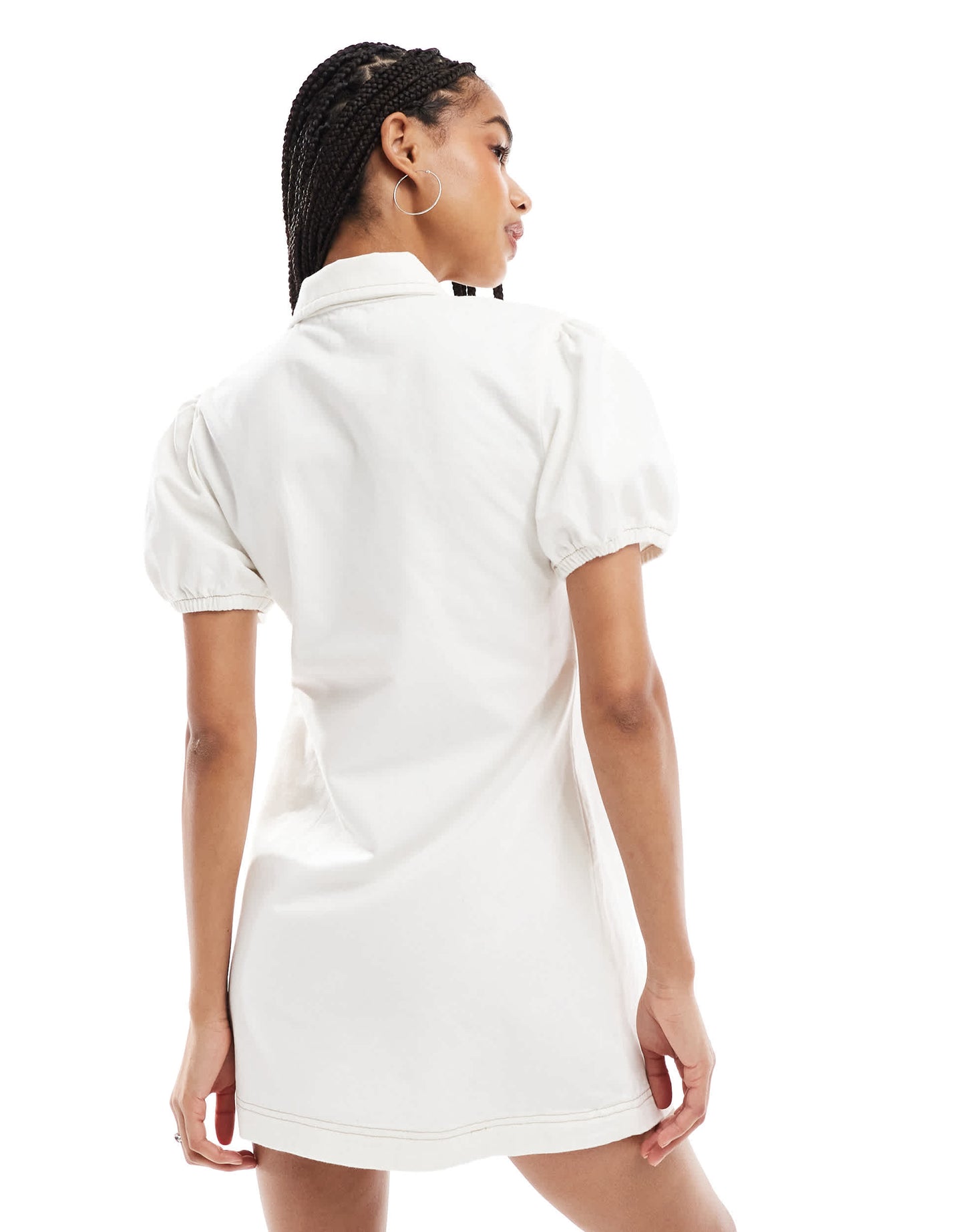 ASOS DESIGN denim mini dress with collar and puff sleeves in ecru