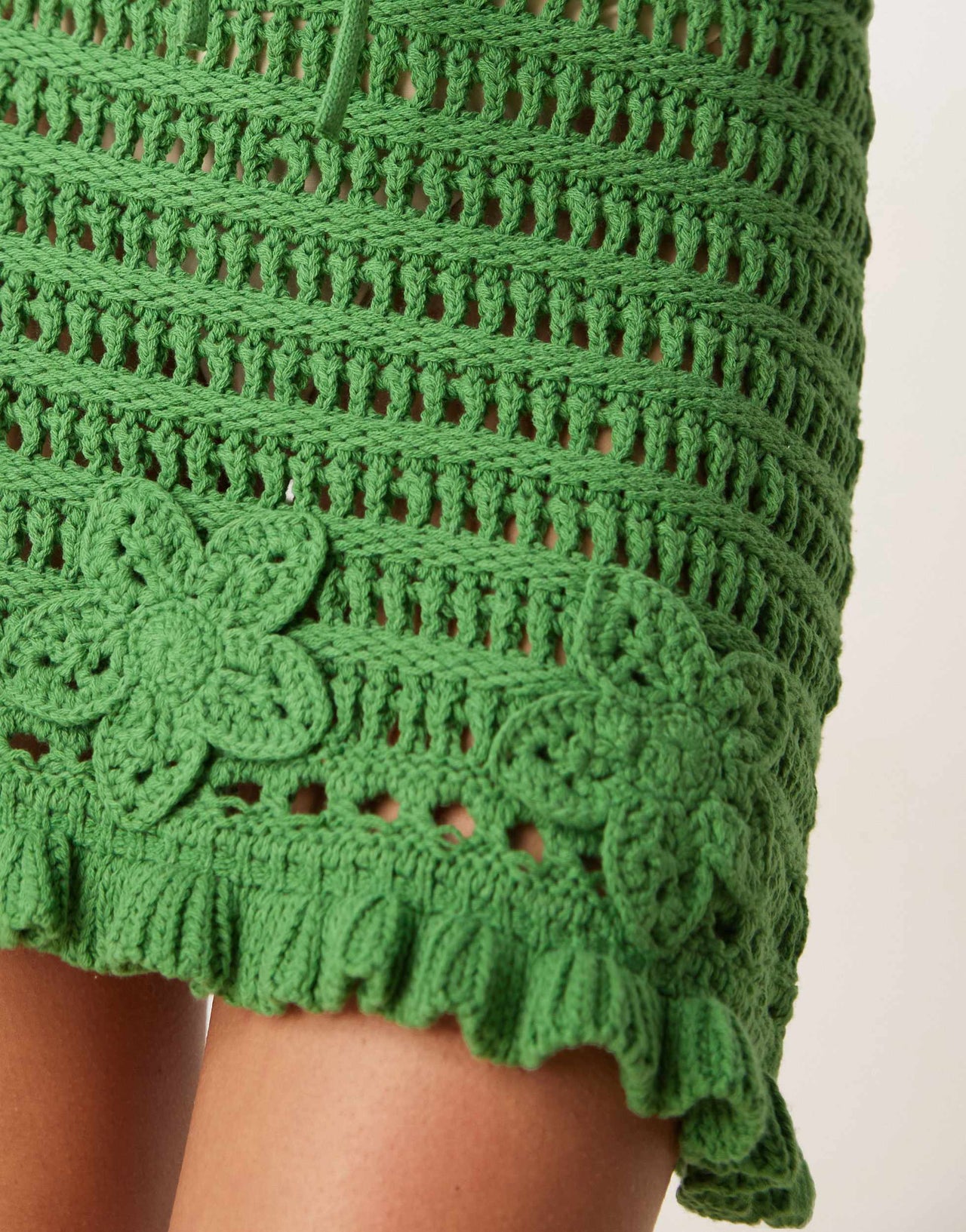 ASOS DESIGN co-ord open stitch mini skirt with crochet applique in green