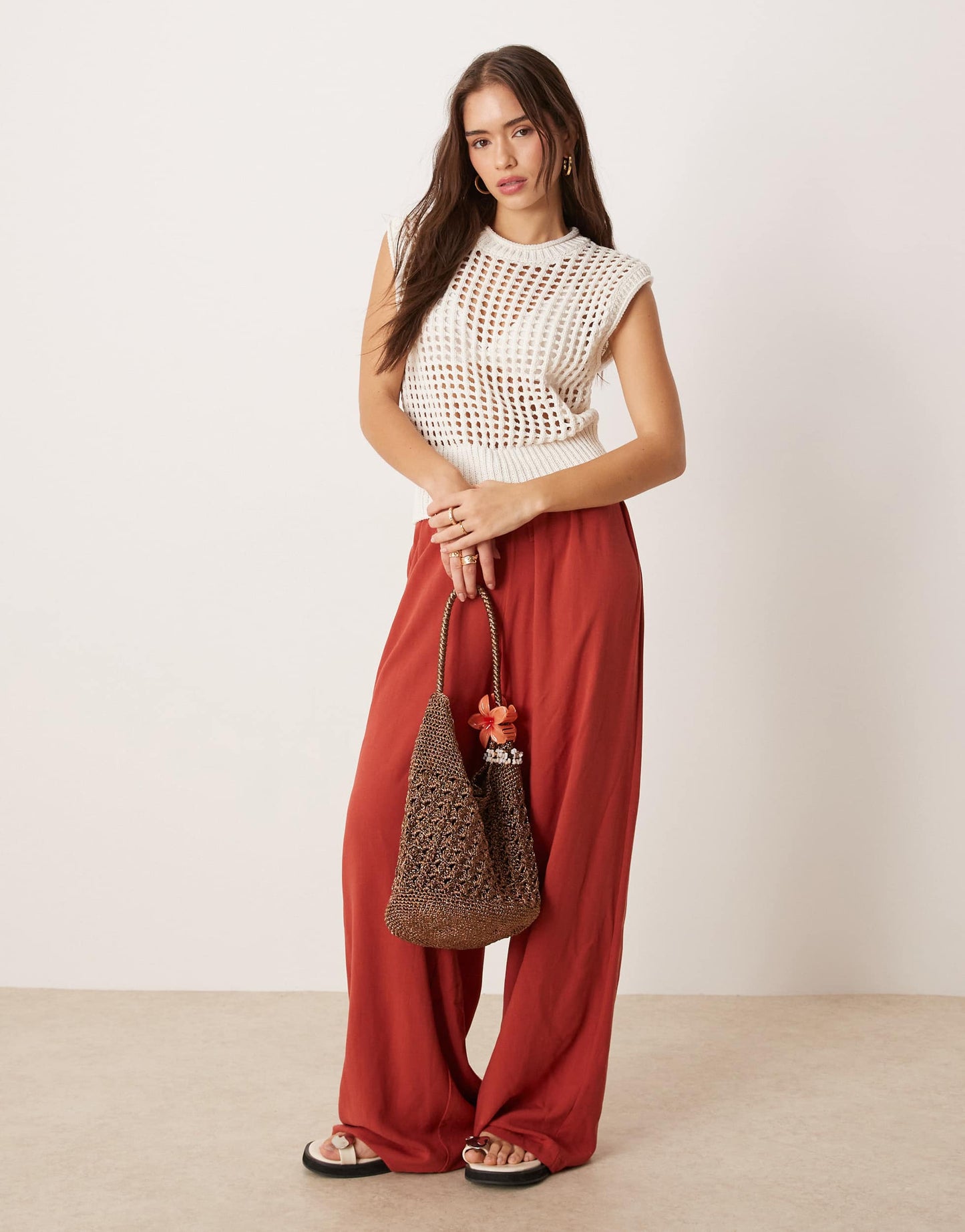ASOS DESIGN knitted mesh stitch tank top in white