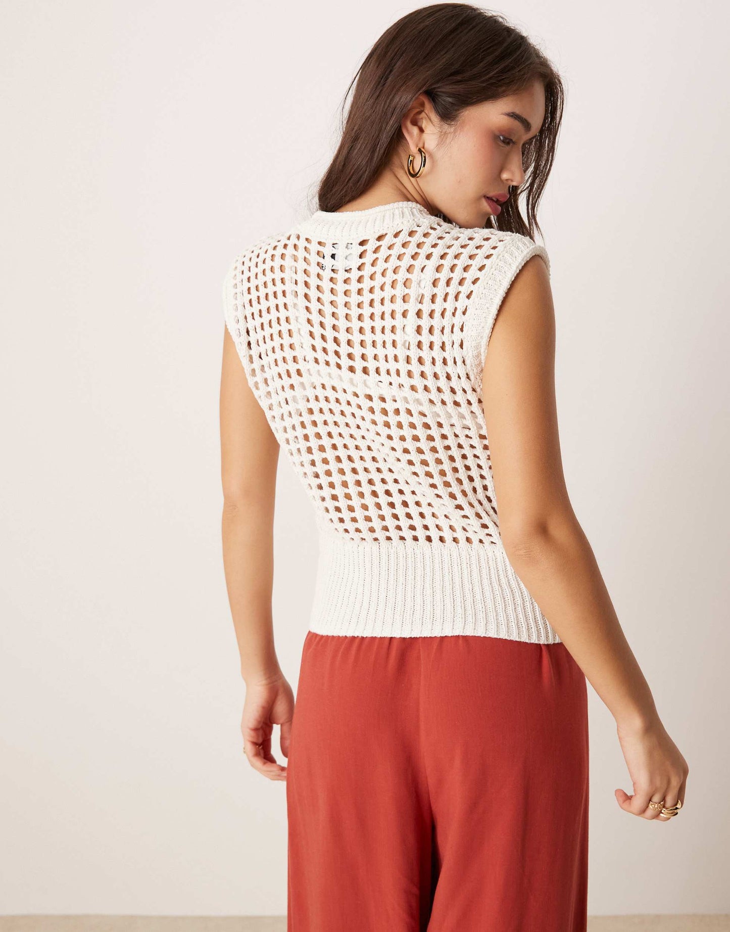 ASOS DESIGN knitted mesh stitch tank top in white