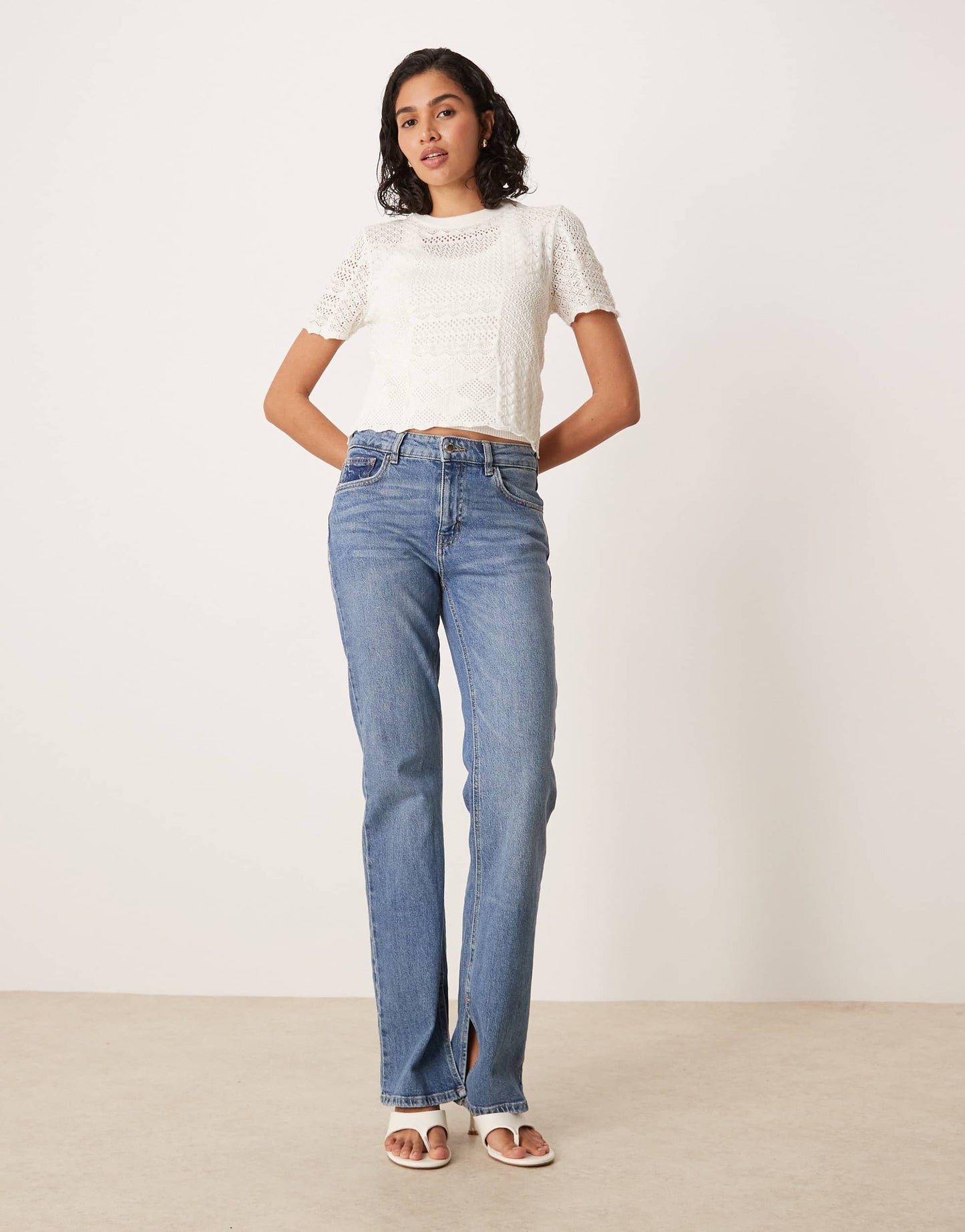 ASOS DESIGN patchwork stitch interest knitted t-shirt
