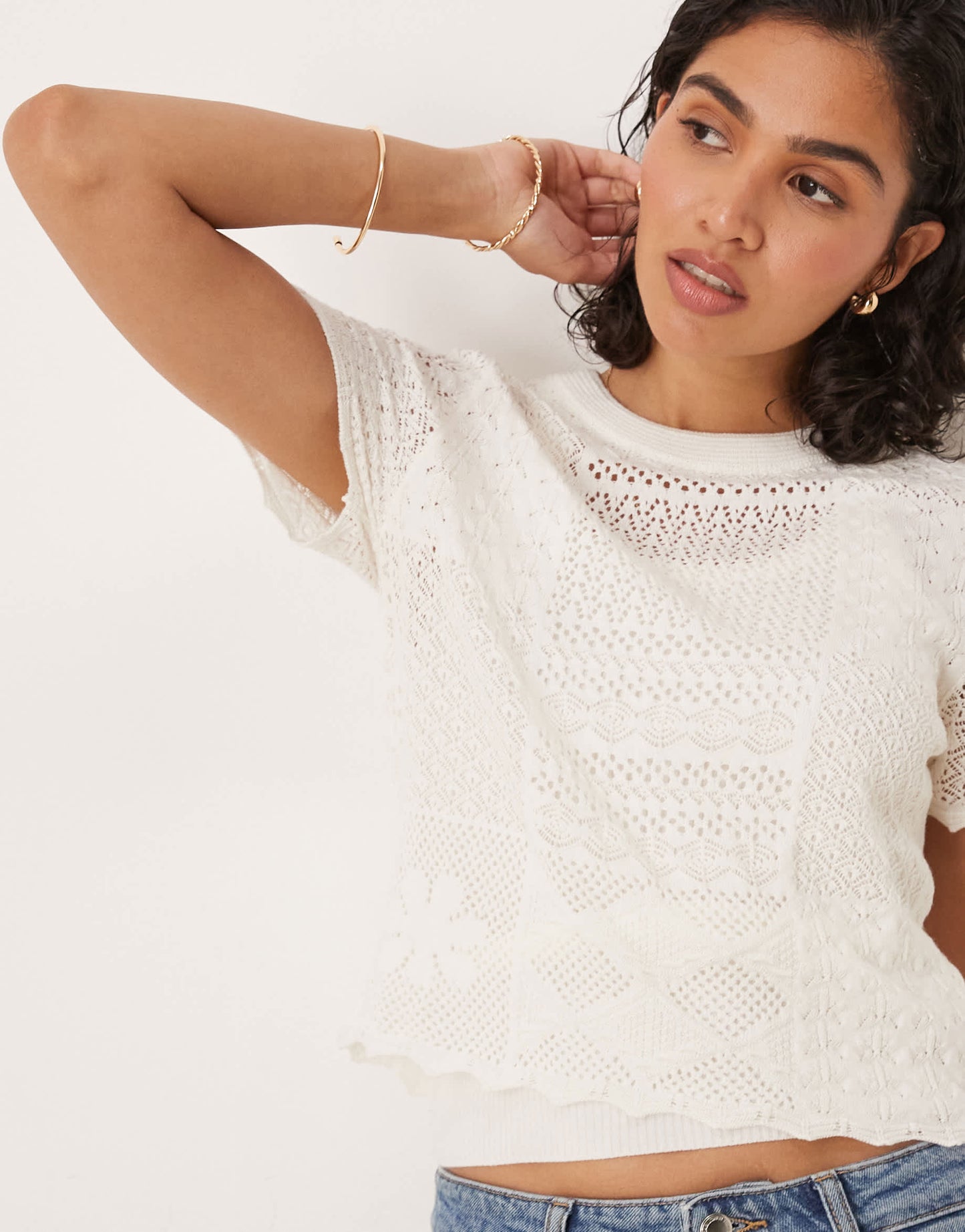 ASOS DESIGN patchwork stitch interest knitted t-shirt