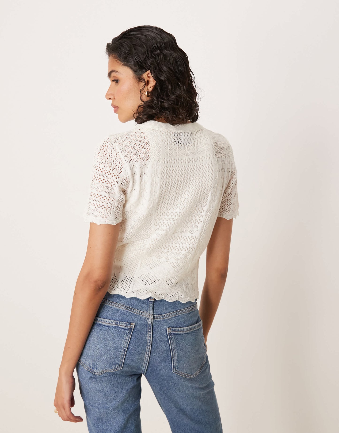 ASOS DESIGN patchwork stitch interest knitted t-shirt