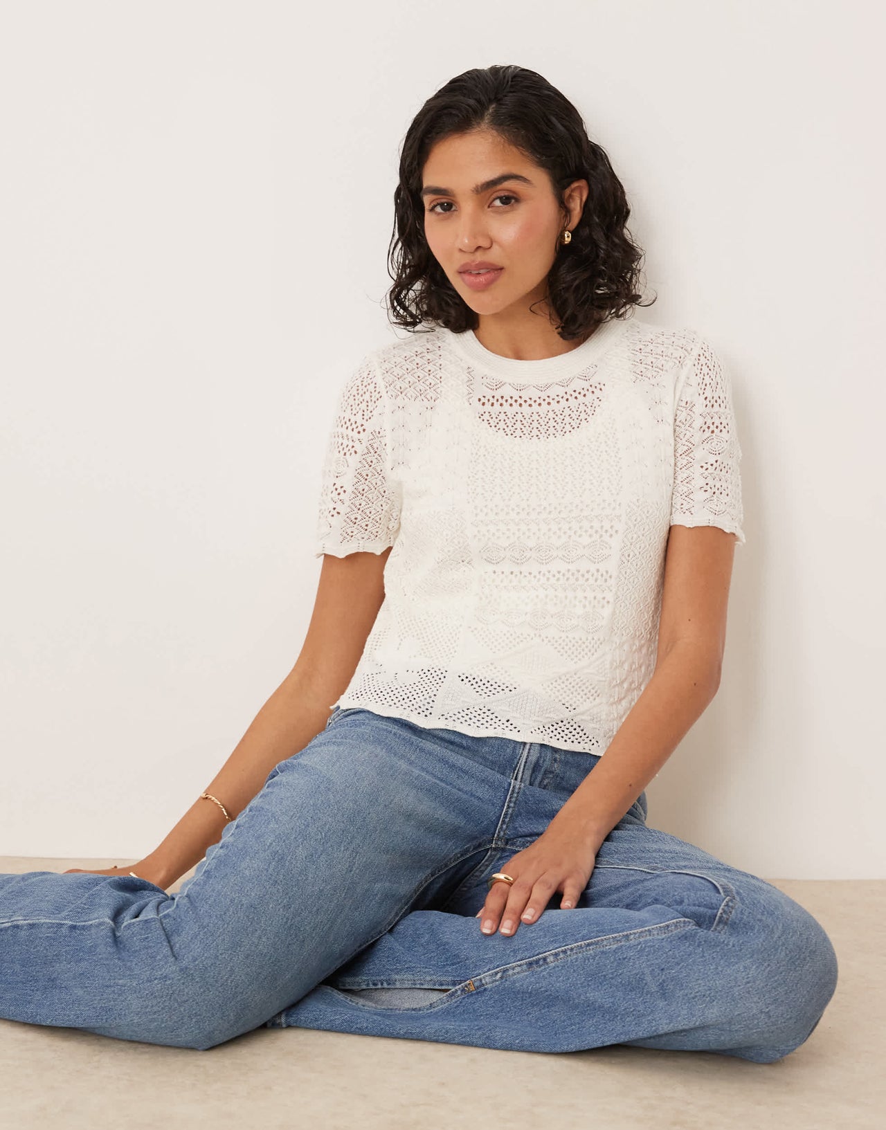 ASOS DESIGN patchwork stitch interest knitted t-shirt