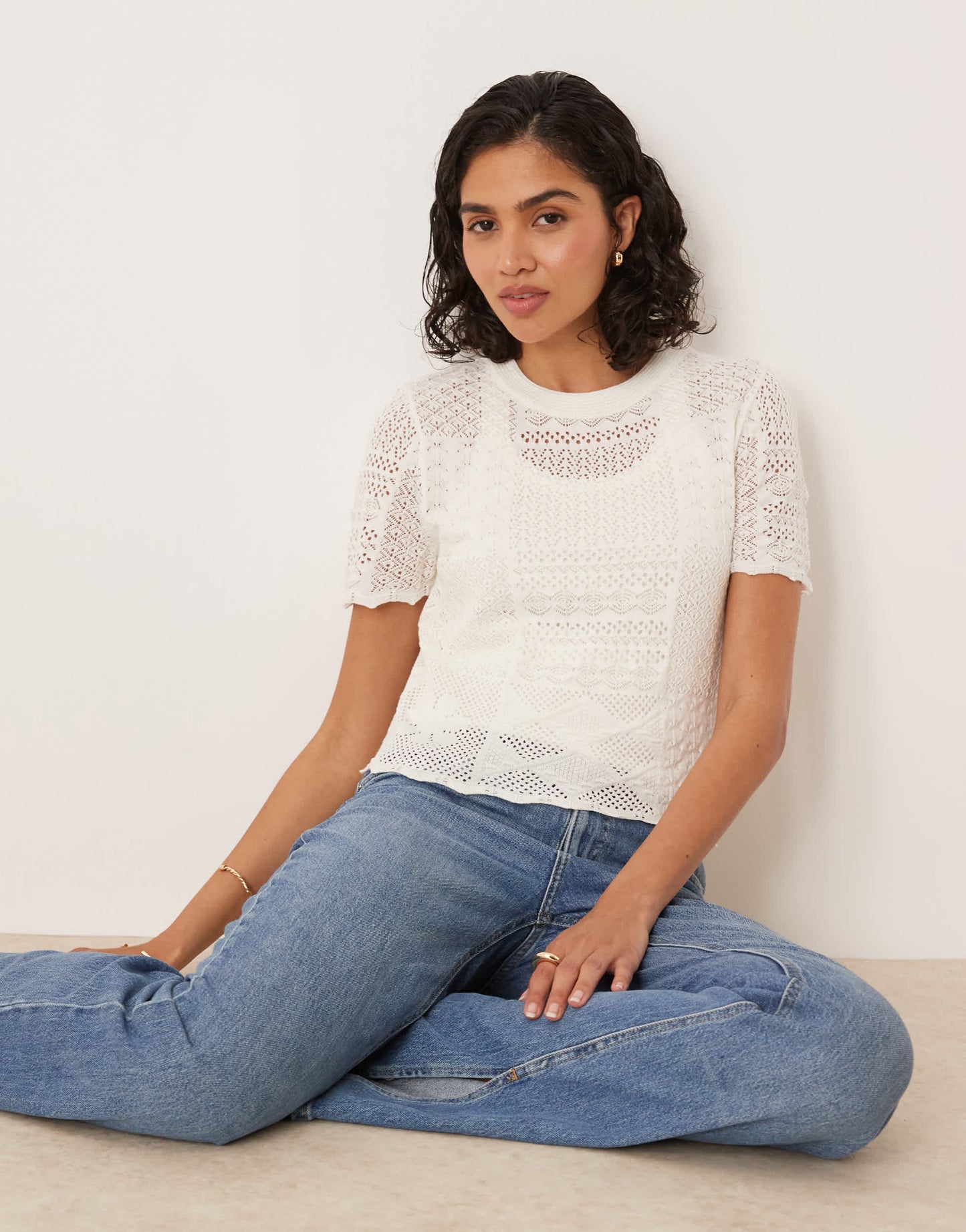 ASOS DESIGN patchwork stitch interest knitted t-shirt