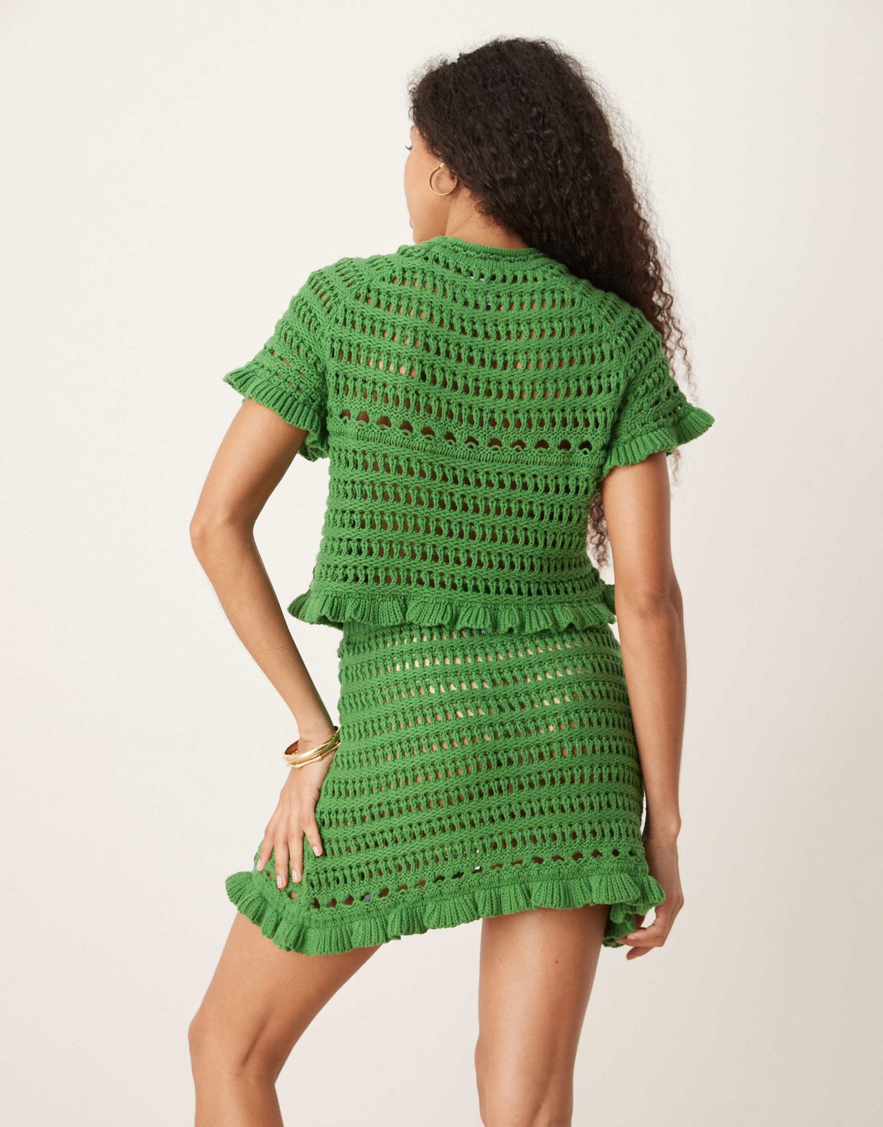 ASOS DESIGN co-ord open stitch t-shirt with crochet applique in khaki