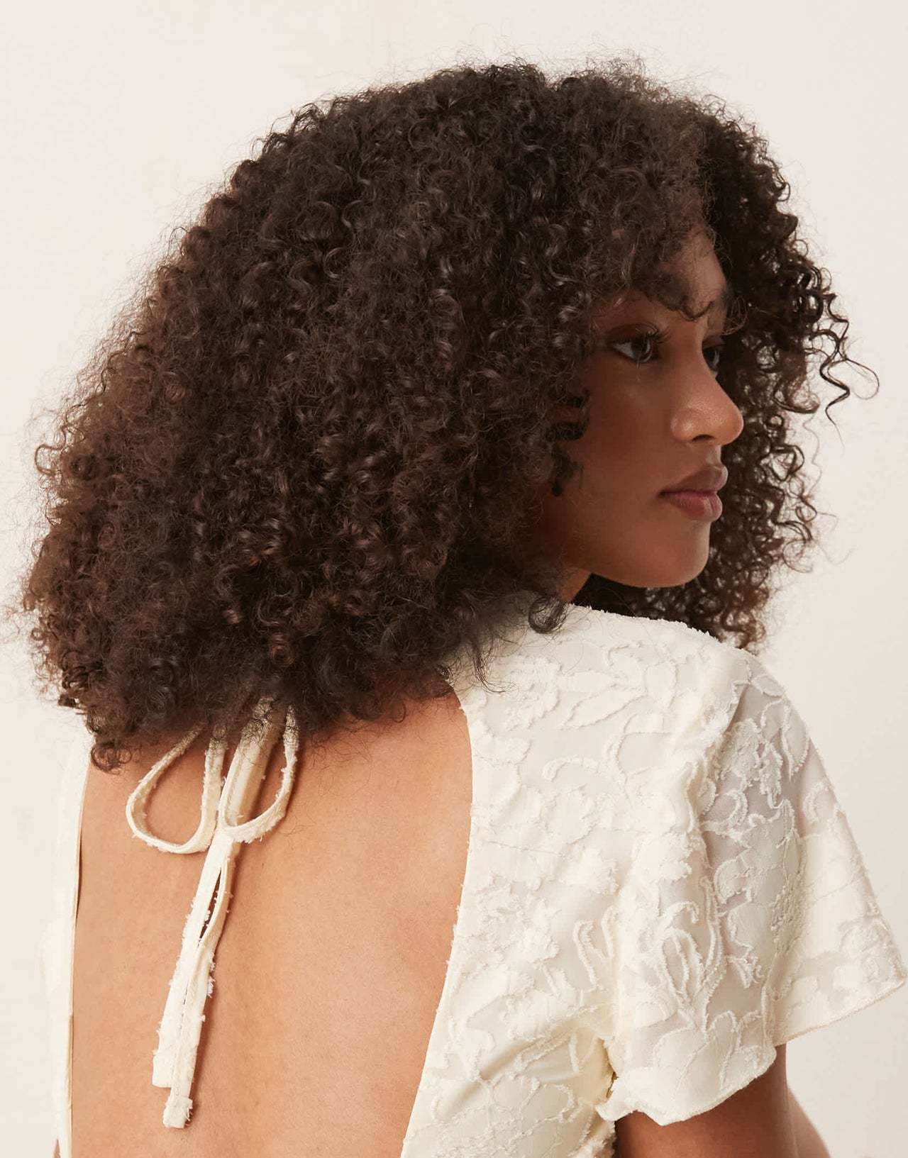 ASOS DESIGN flutter sleeve V neck mini dress in neutral burnout