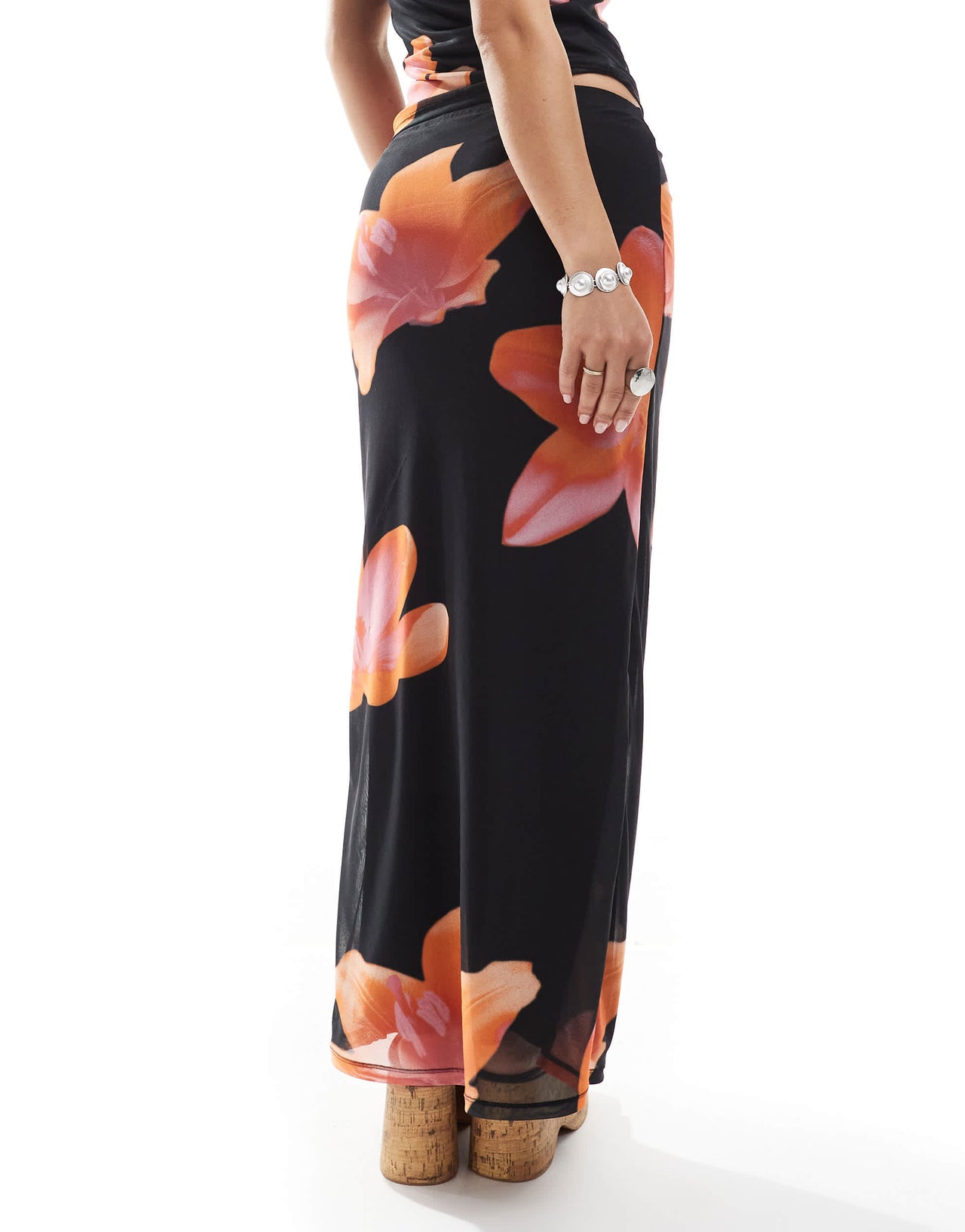 JJXX mesh maxi skirt co cord with flower print
