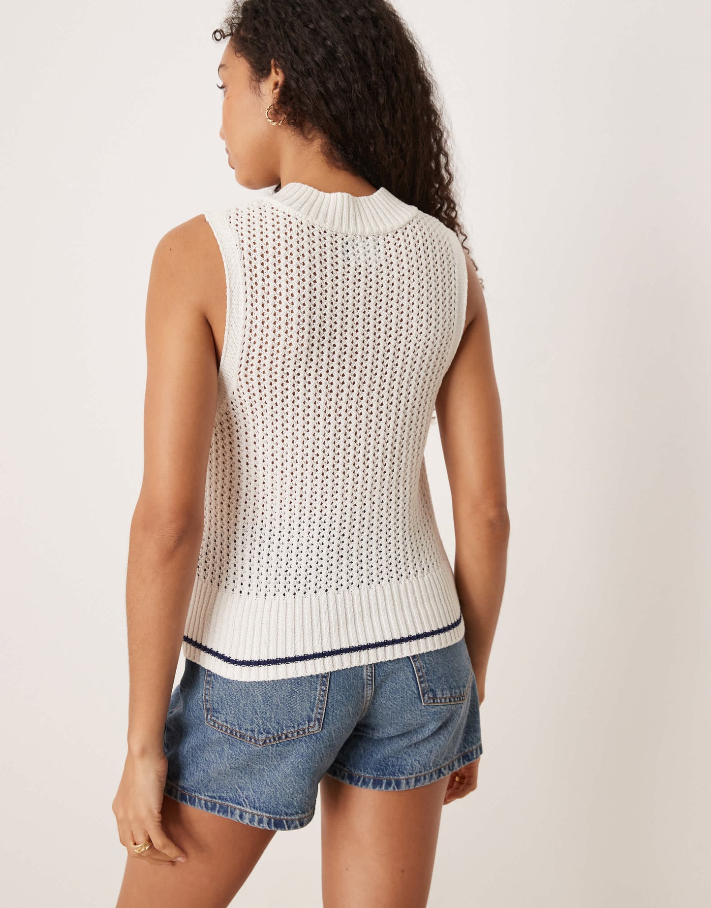 ASOS DESIGN pointelle stitch v neck knitted tank with tipping