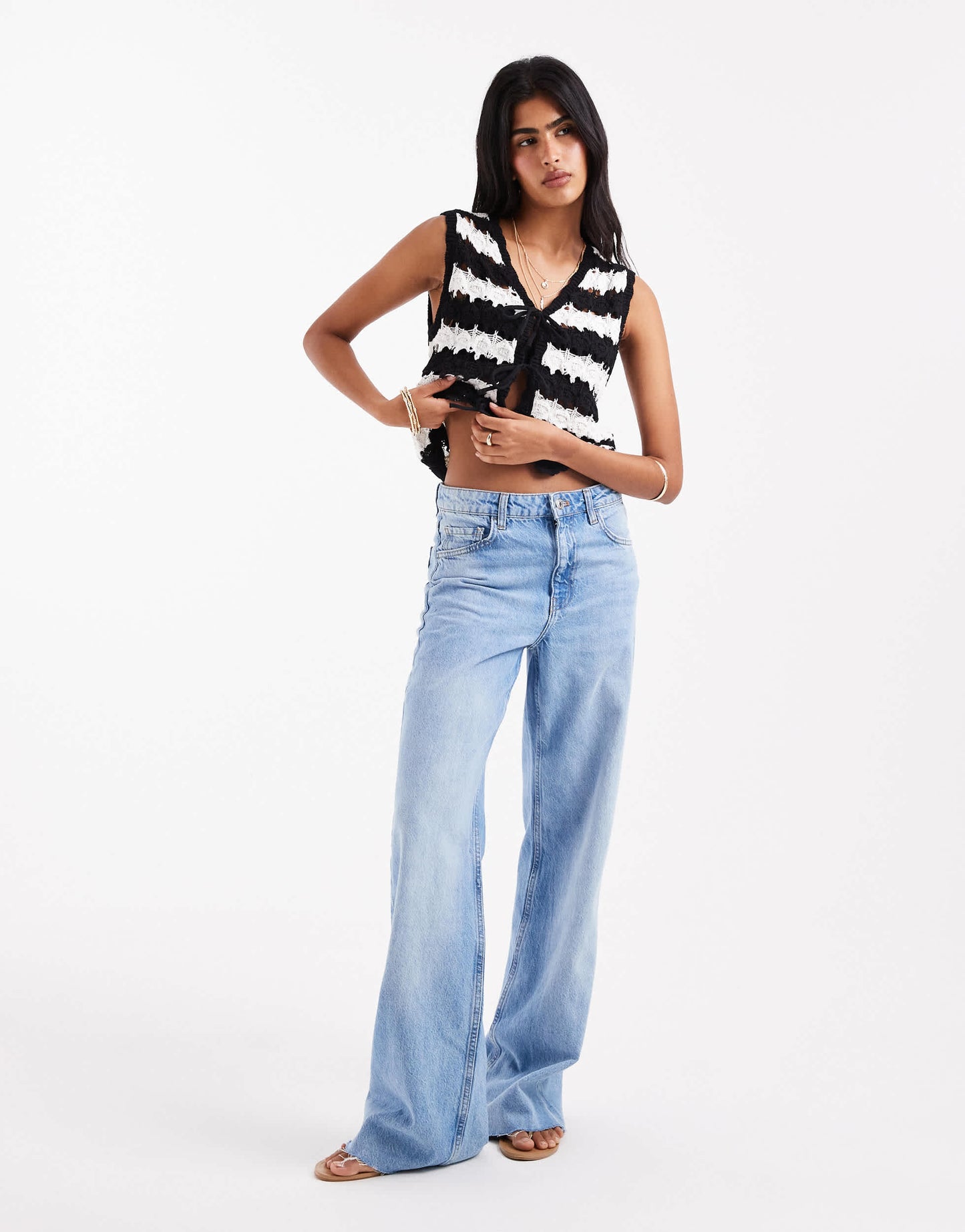 ASOS DESIGN crochet tie front knitted waistcoat in stripe