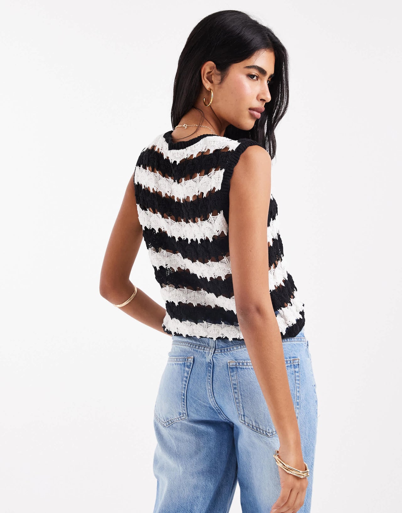 ASOS DESIGN crochet tie front knitted waistcoat in stripe