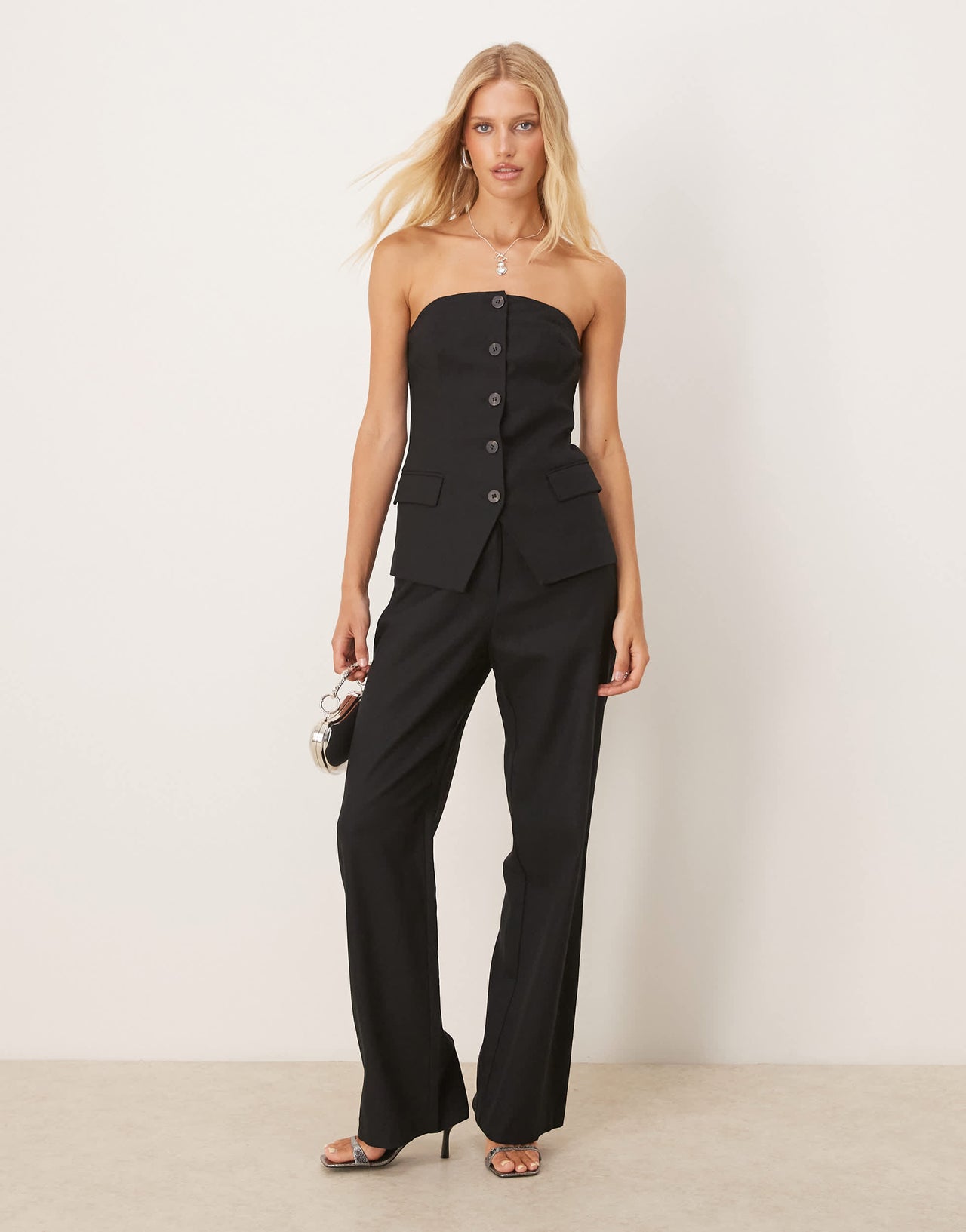 Vila bandeau tailored vest co-ord in black